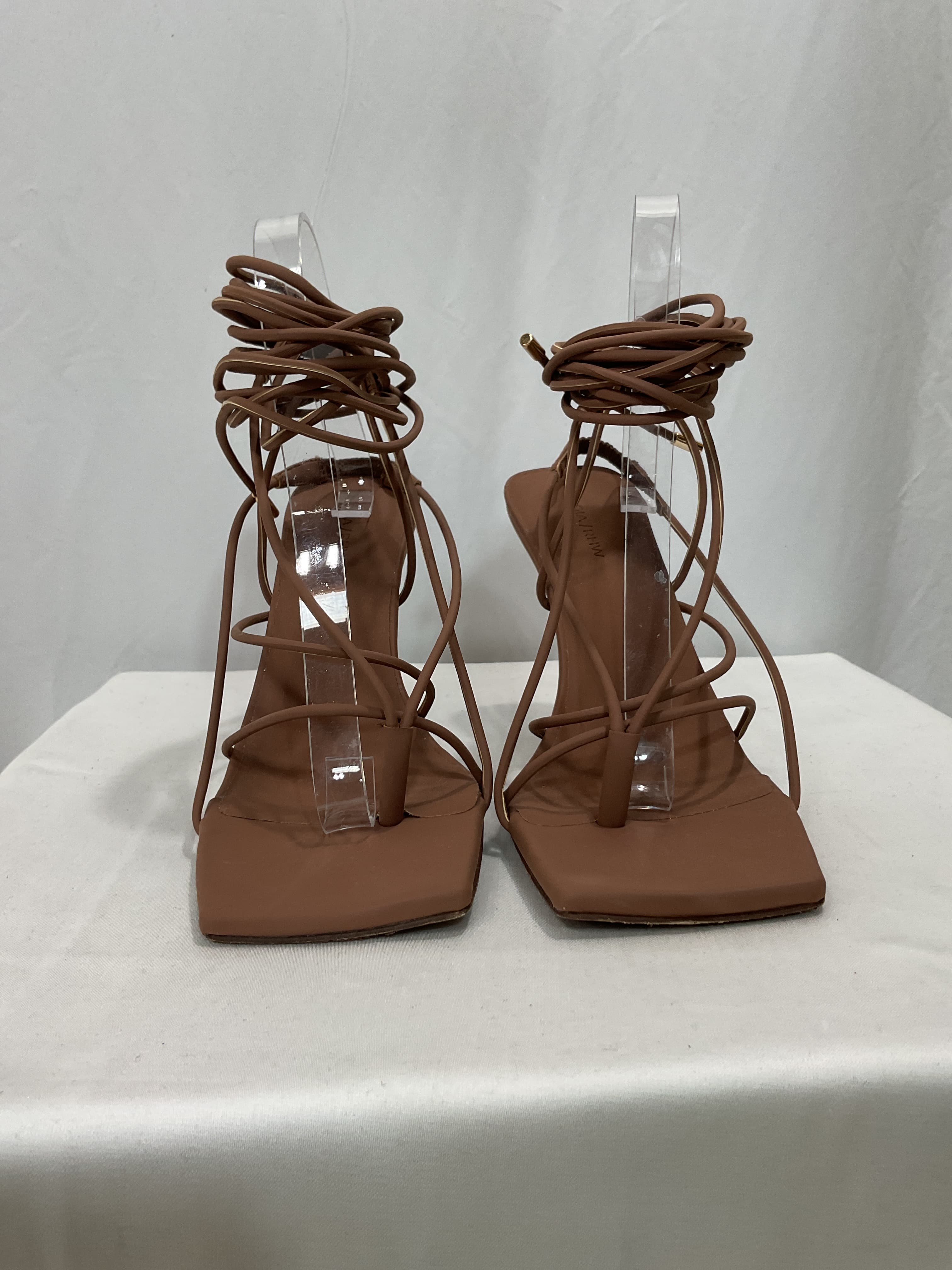 Gia Borghini X Rhw Tall Lace Up Sandal In Chocolate Brown Matte - Image 2