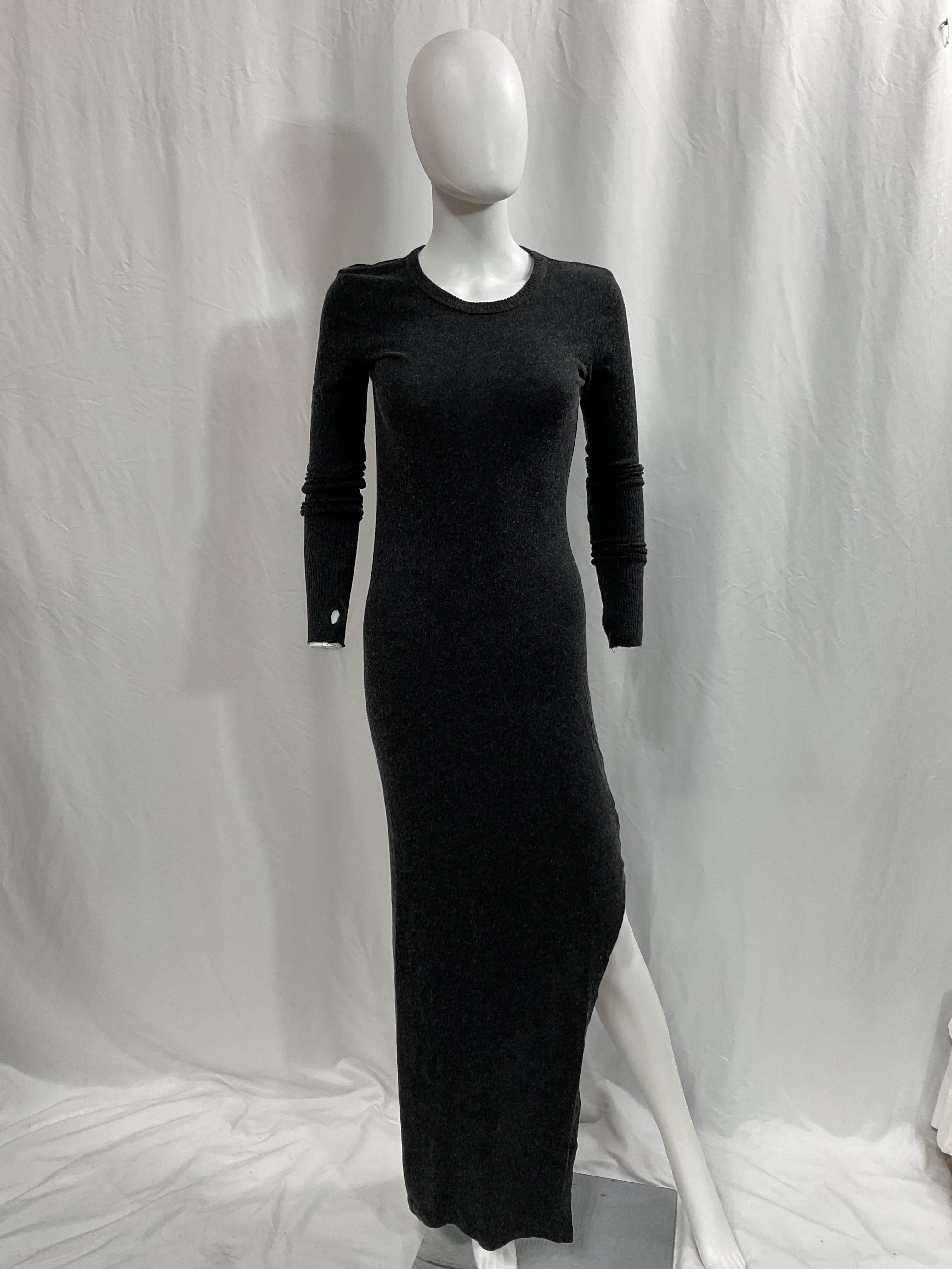 Cashmere Long Sleeve Crew Slit Maxi Dress In Charcoal - Image 3