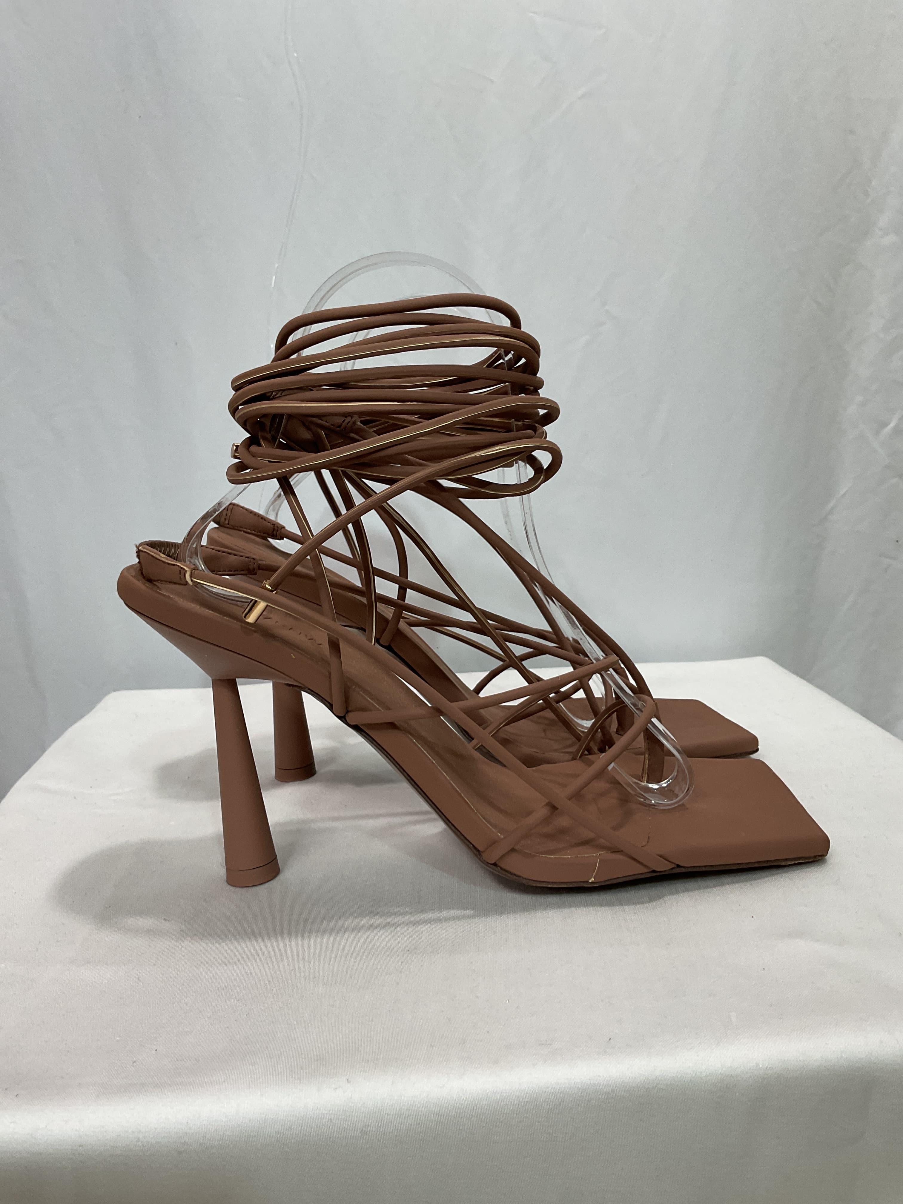 Gia Borghini X Rhw Tall Lace Up Sandal In Chocolate Brown Matte - Image 3