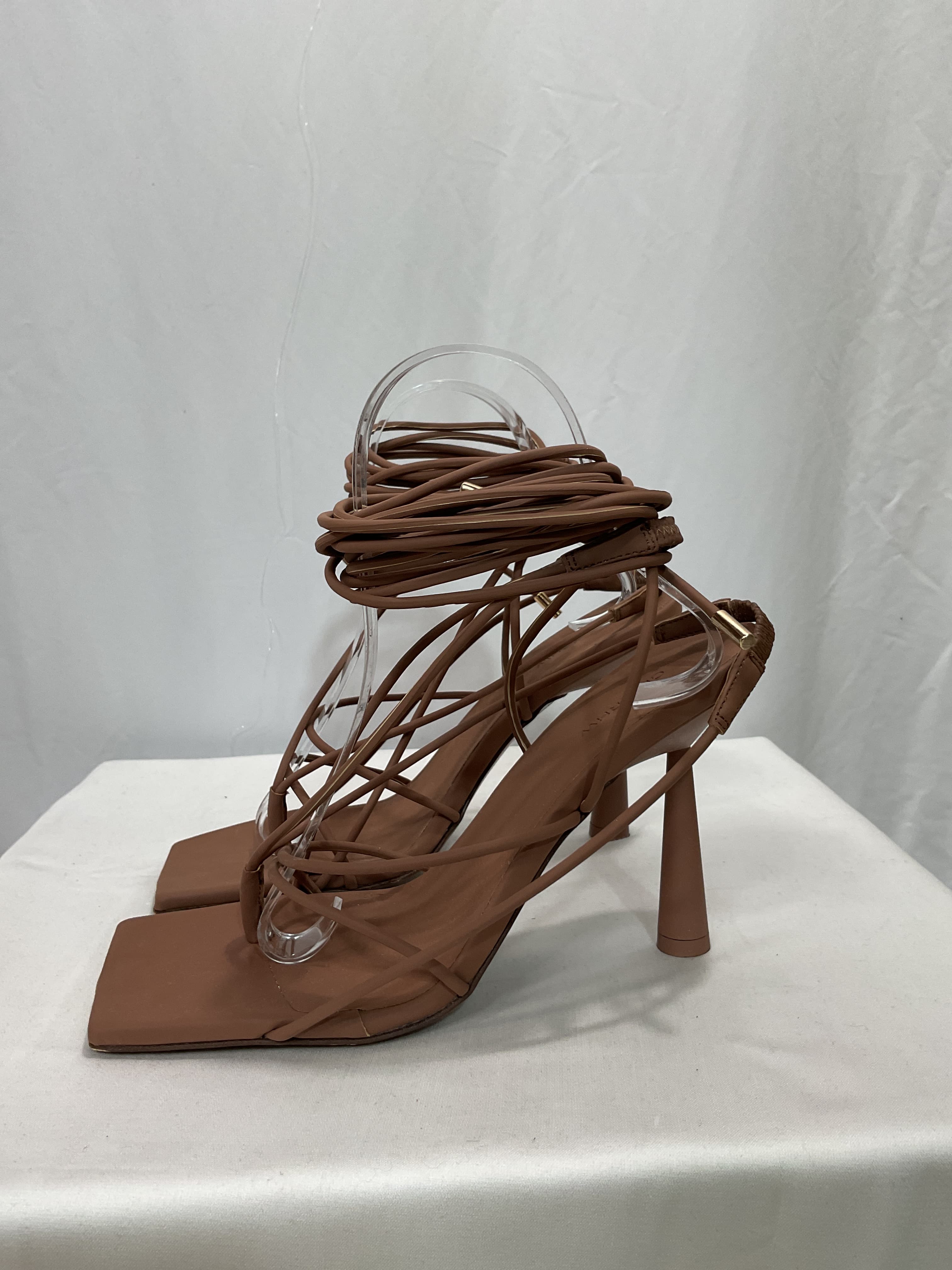 Gia Borghini X Rhw Tall Lace Up Sandal In Chocolate Brown Matte - Image 4