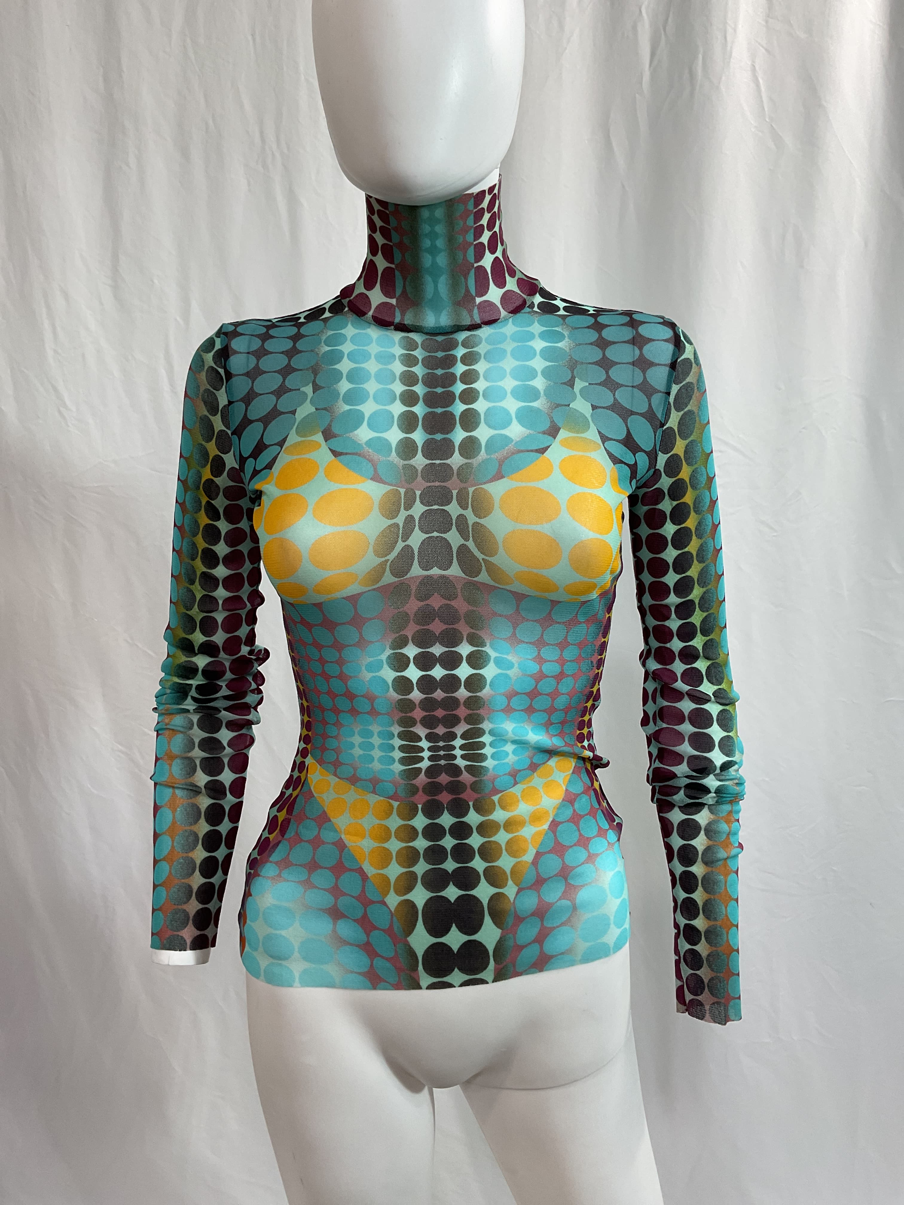 High Neck Long Sleeve Top In Blue, Purple, & Yellow - Image 3