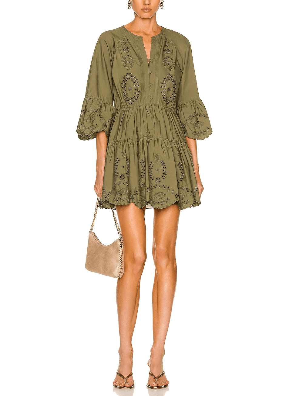 Broderie Organic Cotton Mini Dress In Khaki - Image 1