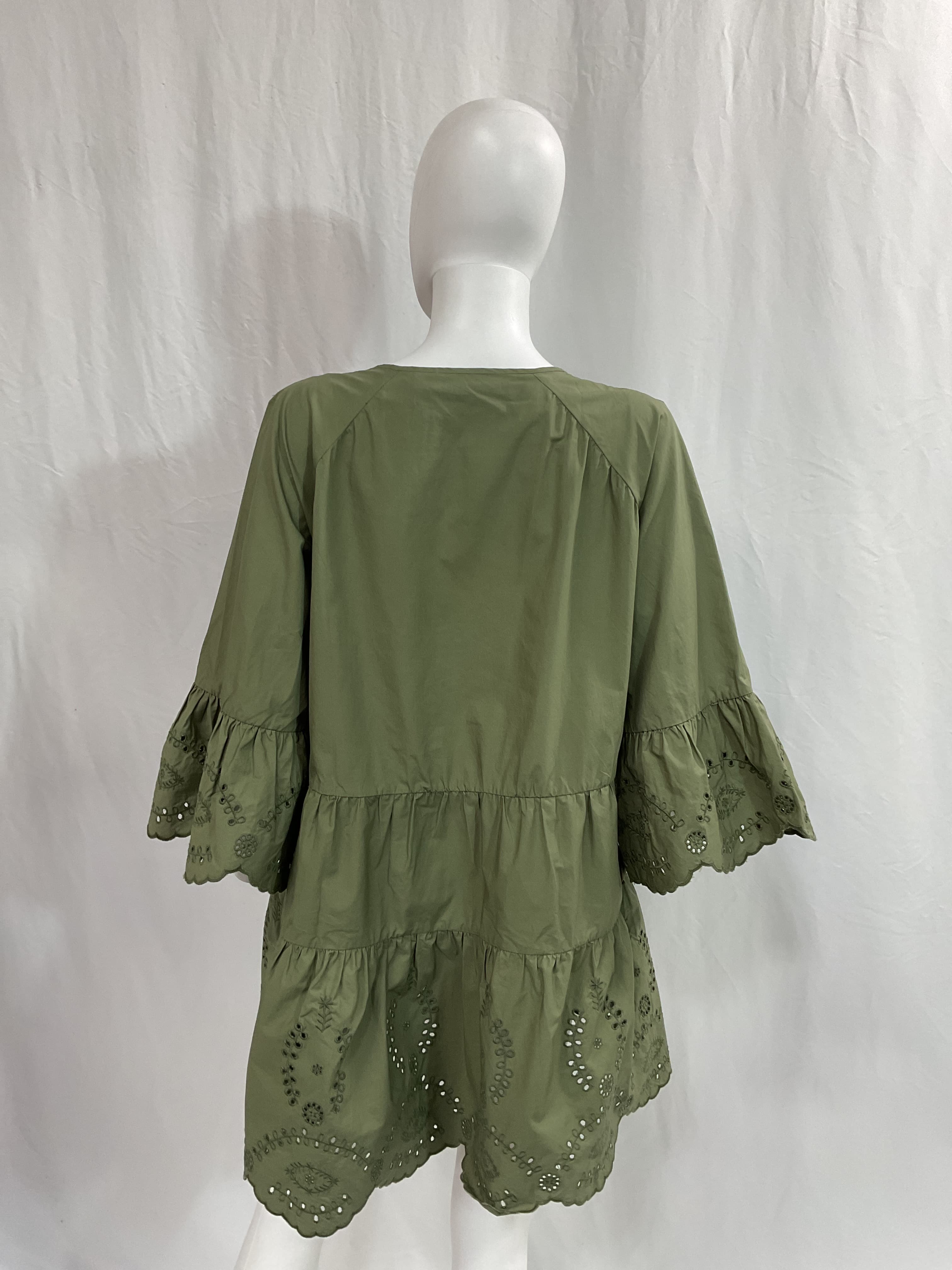 Broderie Organic Cotton Mini Dress In Khaki - Image 2