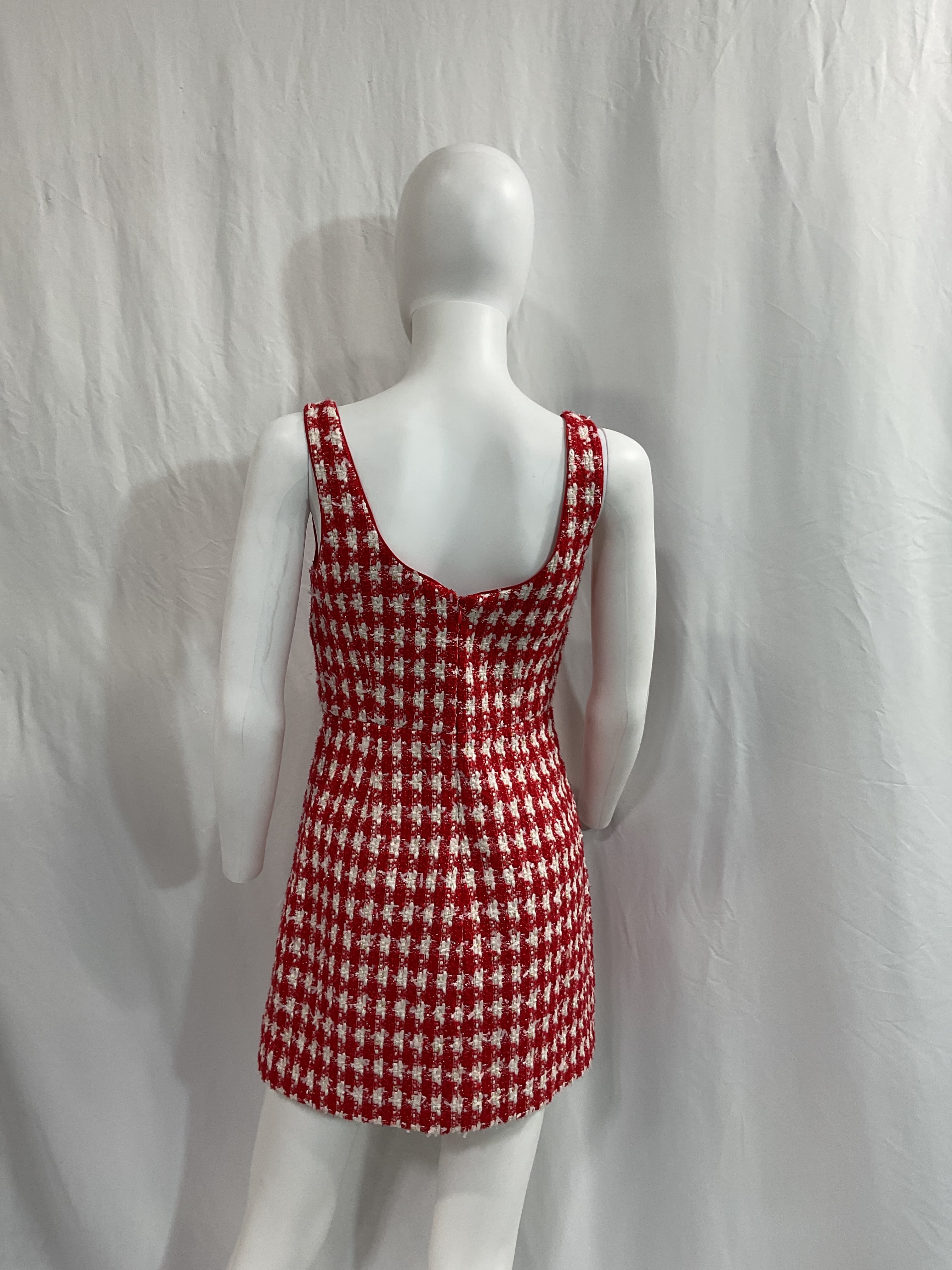 Check Boucle Mini Dress In Red - Image 2