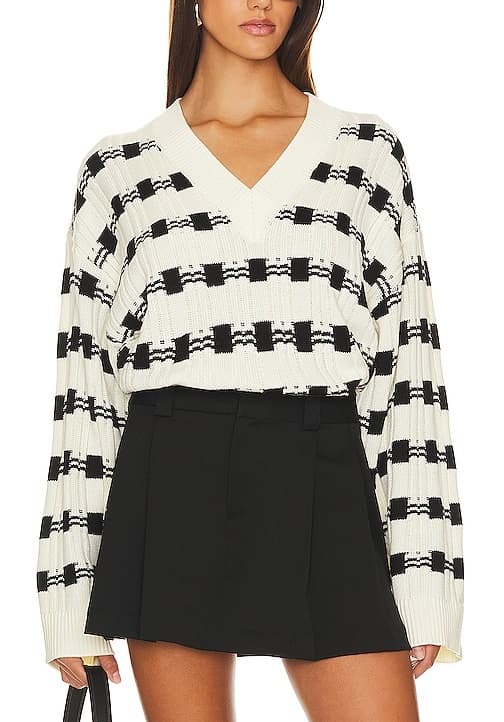 Evran Check Sweater In White & Black - Image 1