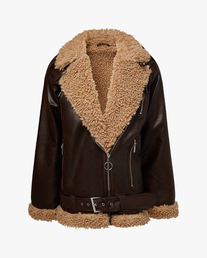 Oversized Faux Sherpa Moto Jacket - Image 1