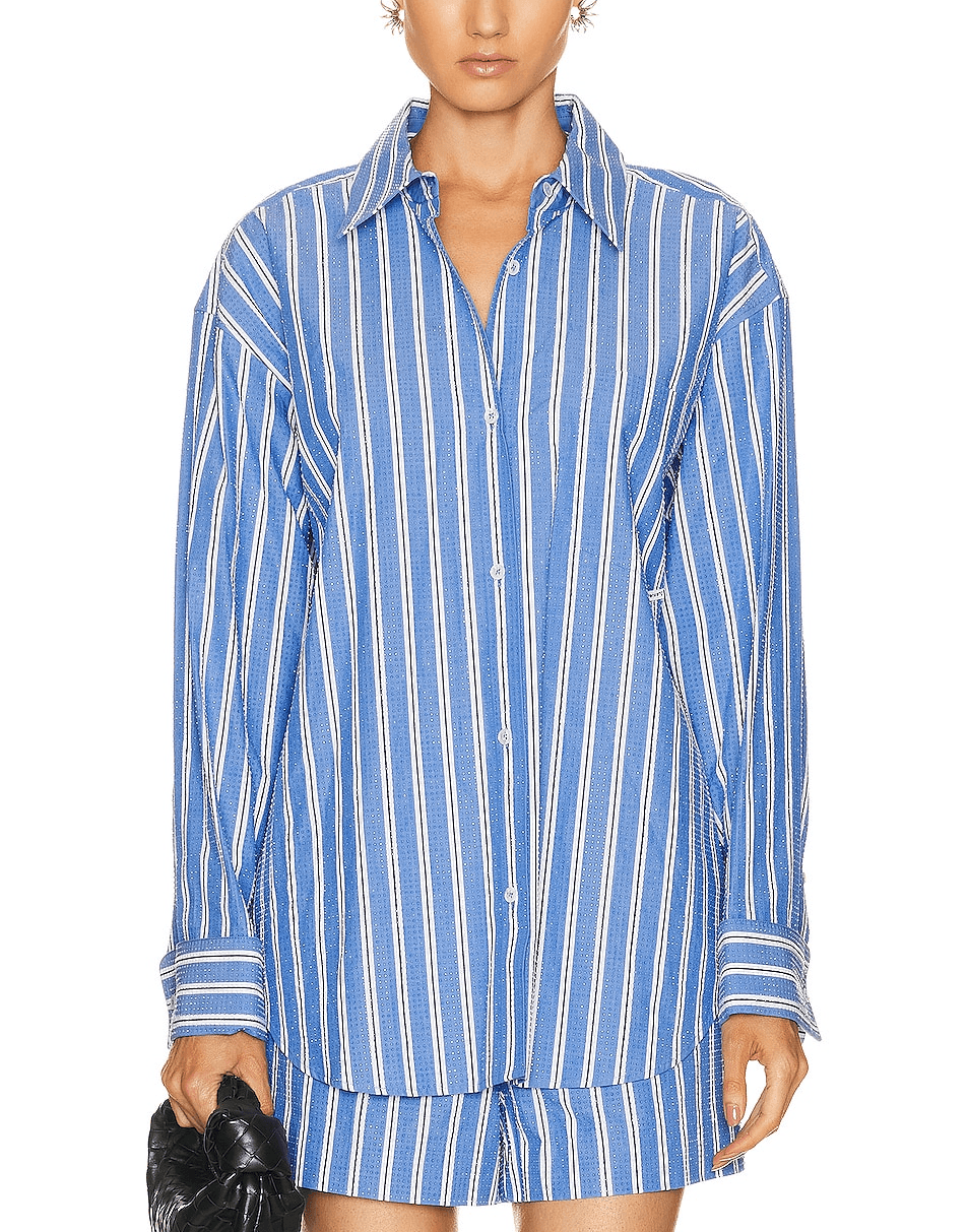 Beaded Shirt In Blue & White - Image 1