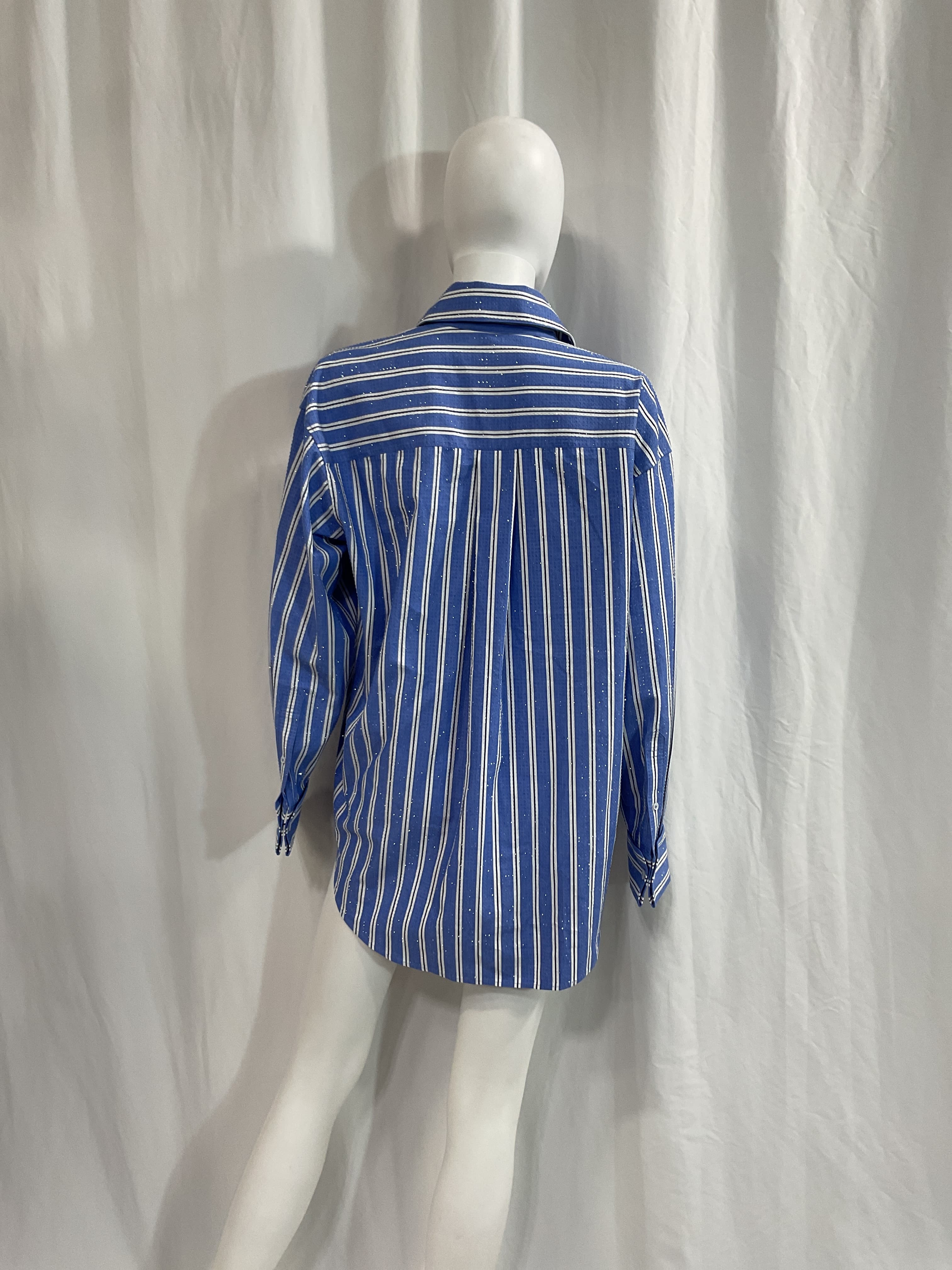 Beaded Shirt In Blue & White - Image 3