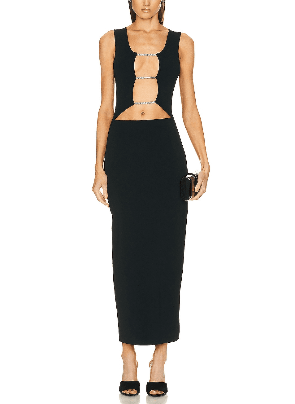 Crystal Lattice Long Sleeve Column Dress In Black - Image 1