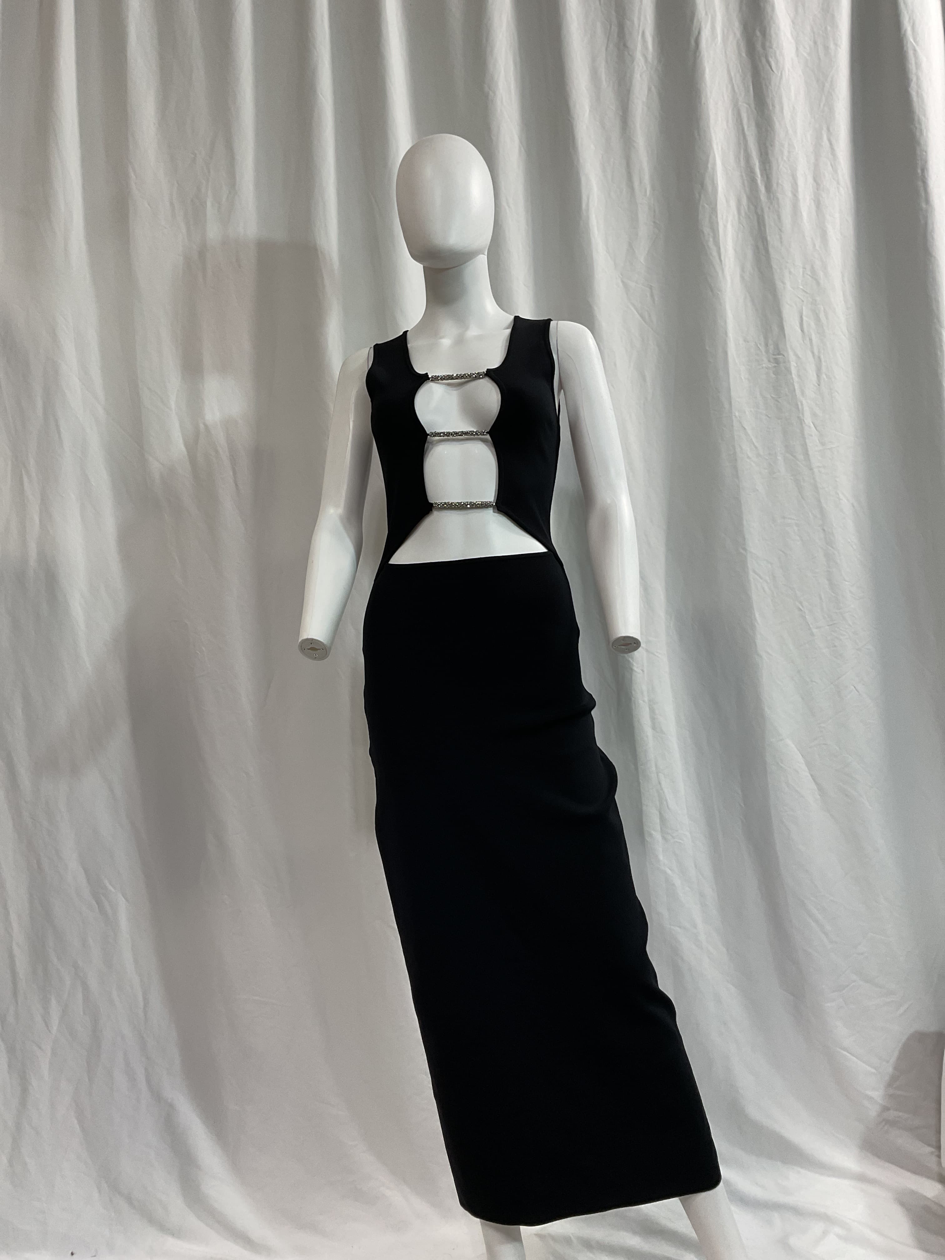 Crystal Lattice Long Sleeve Column Dress In Black - Image 2