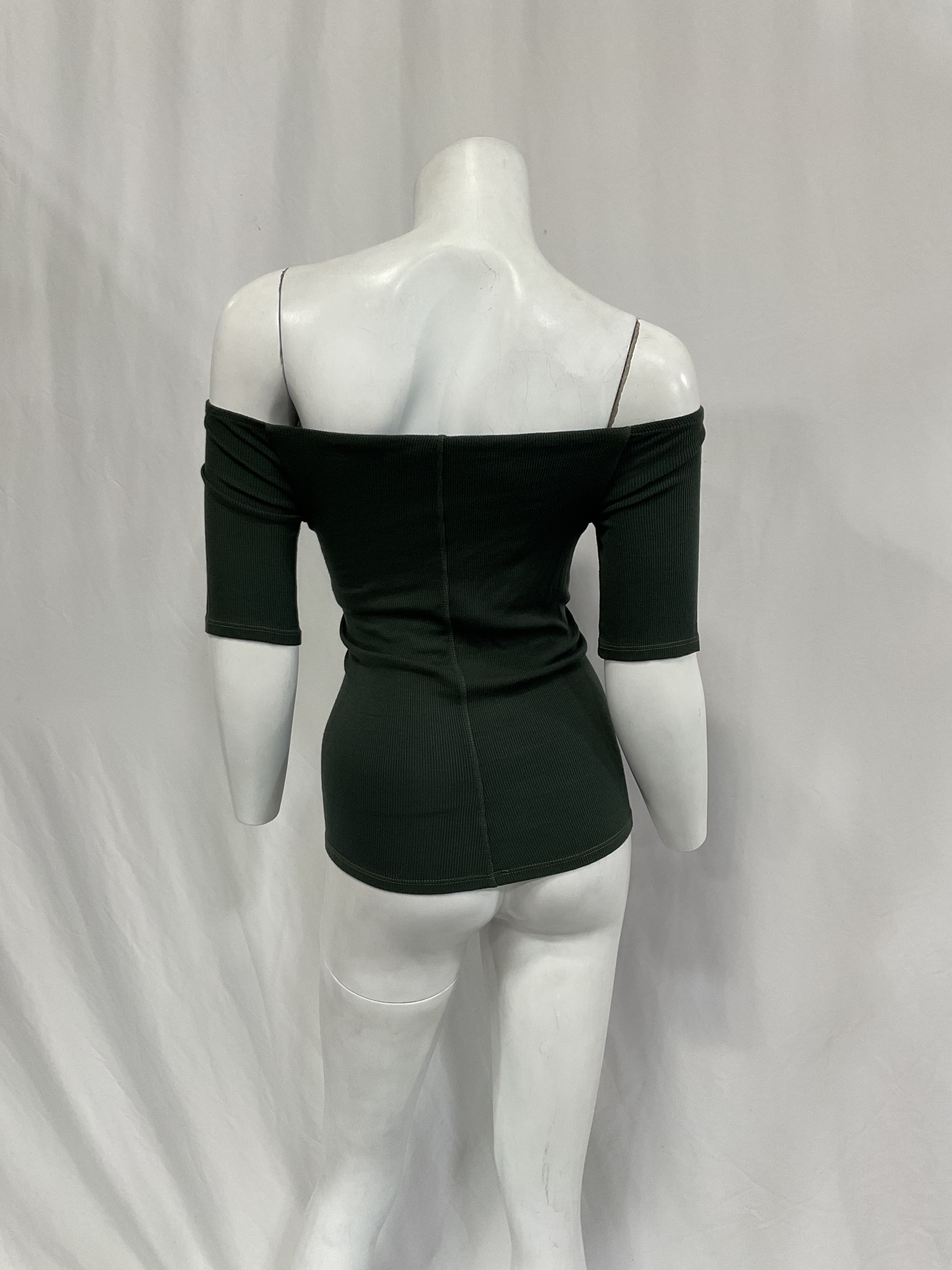 Stretch Silk Knit Half Sleeve Off The Shoulder Top In Dark Cedar - Image 3