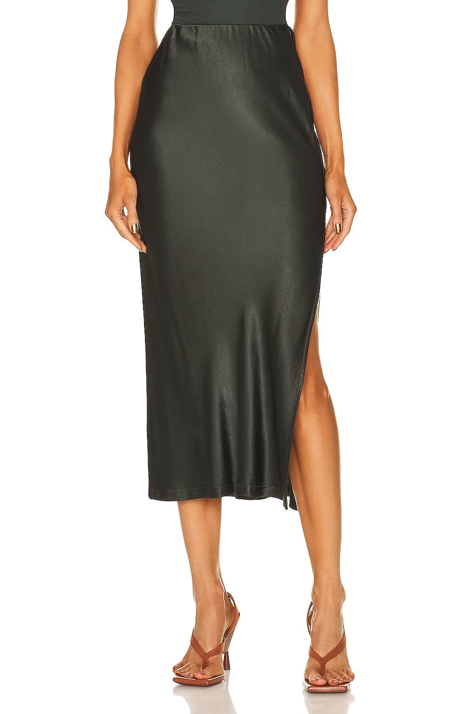 Satin Bias Cut Skirt In Dark Cedar - Image 1