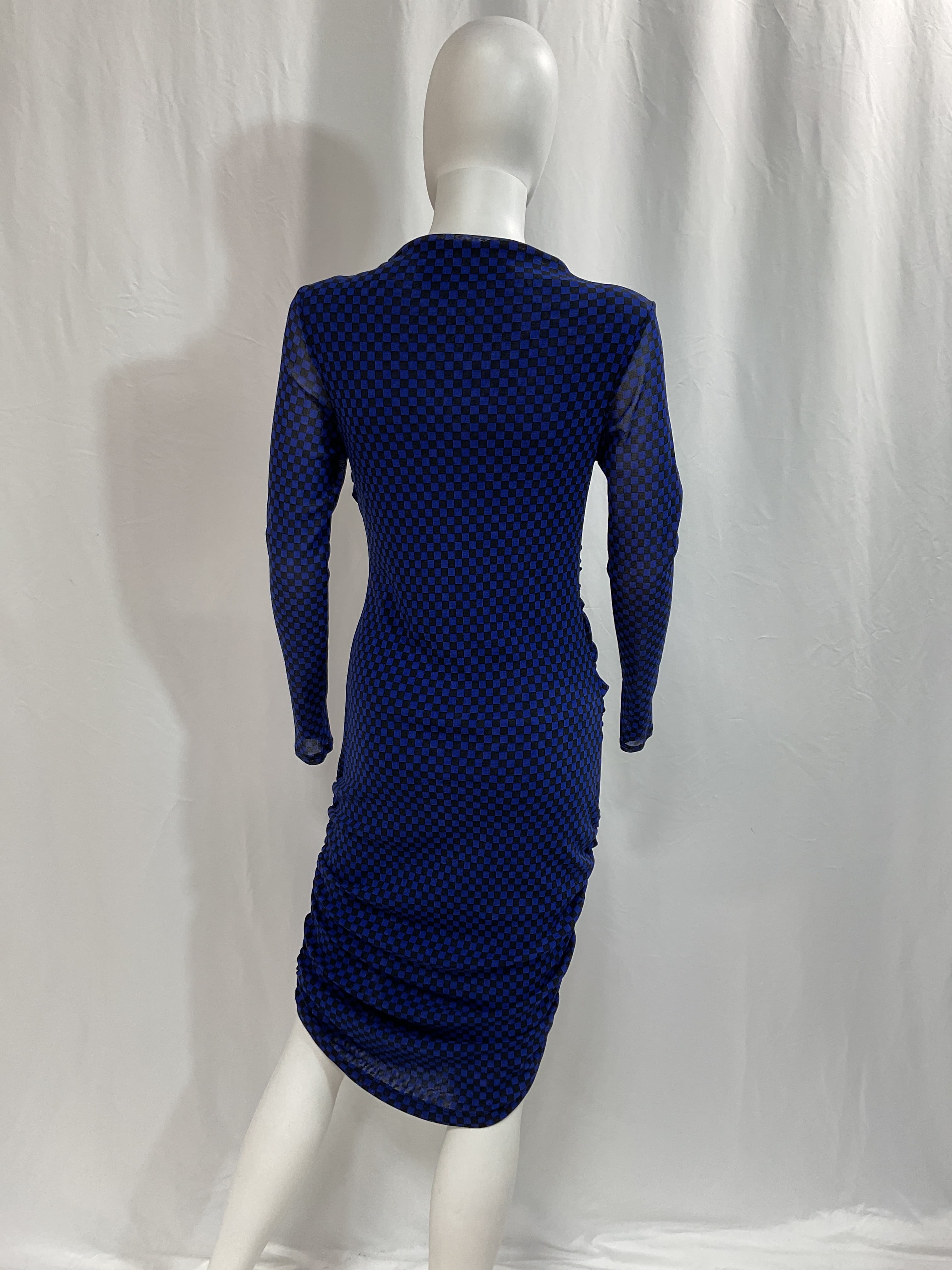 Mesh Long Sleeve Twist Dress In Black & Baltic Checker - Image 3