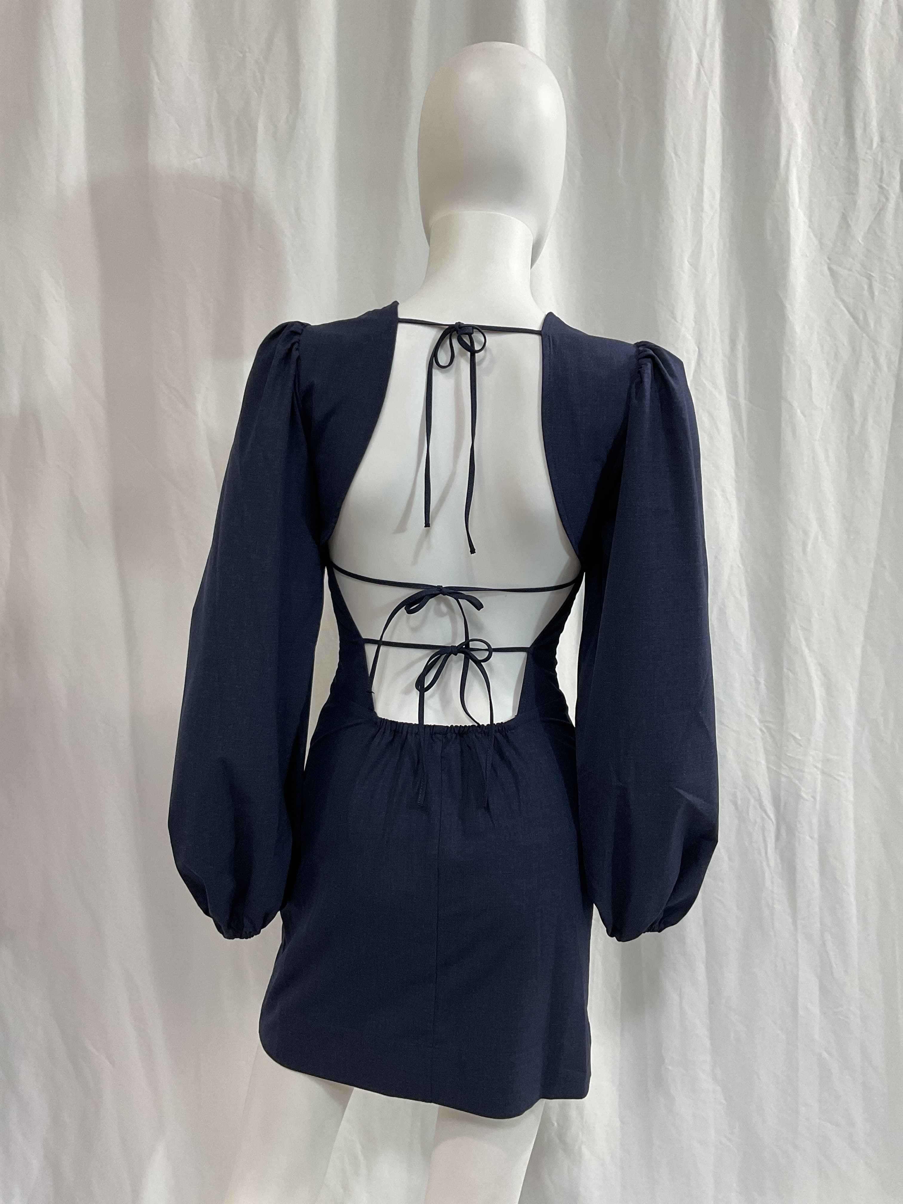 Blue Drapey Melange Open Back Mini Dress - Image 4