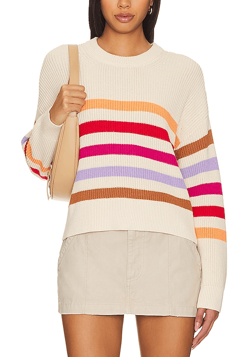 Ida Button Shoulder Rib Pullover Sweater In Cream Multi - Image 1