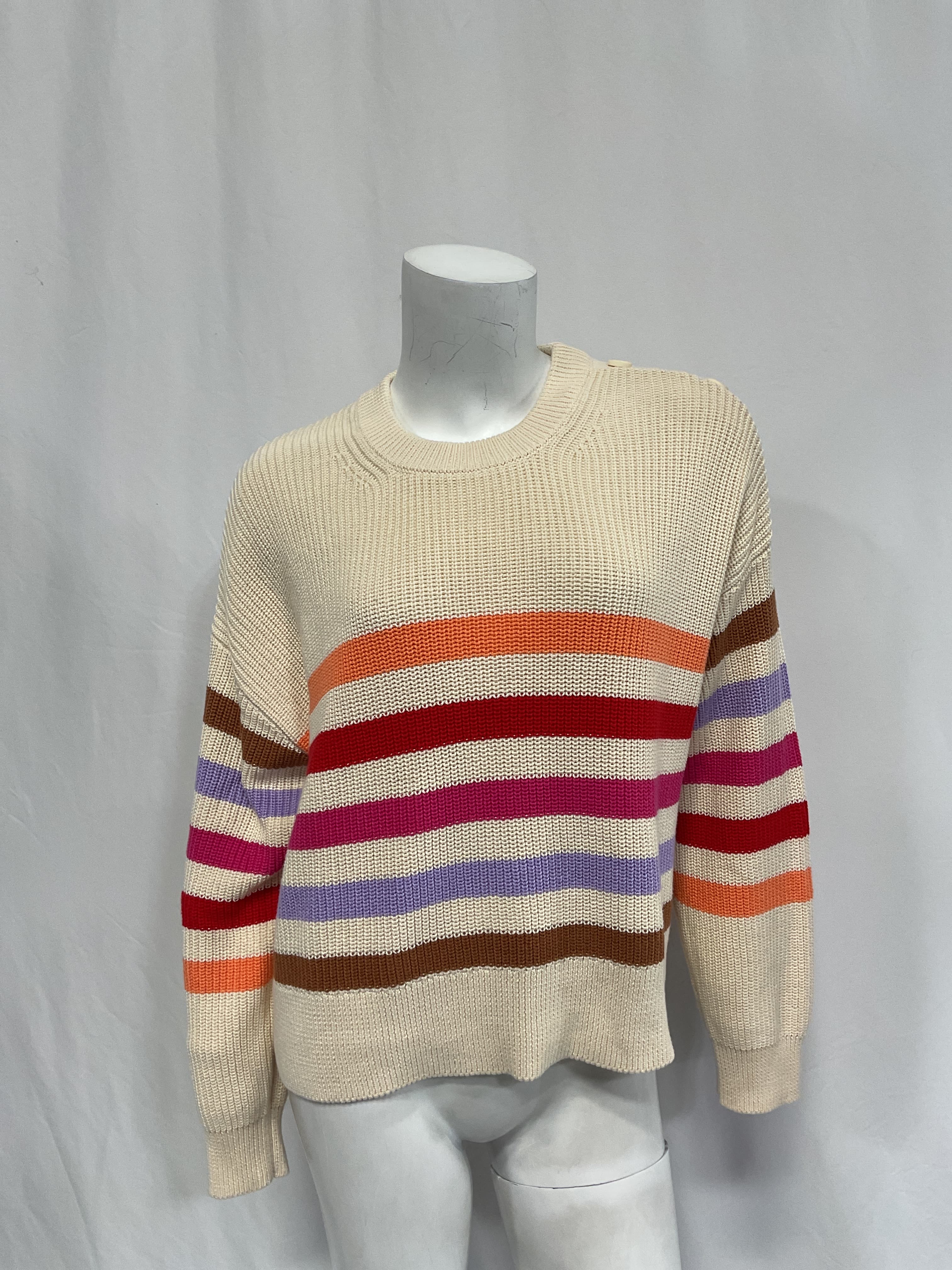 Ida Button Shoulder Rib Pullover Sweater In Cream Multi - Image 3