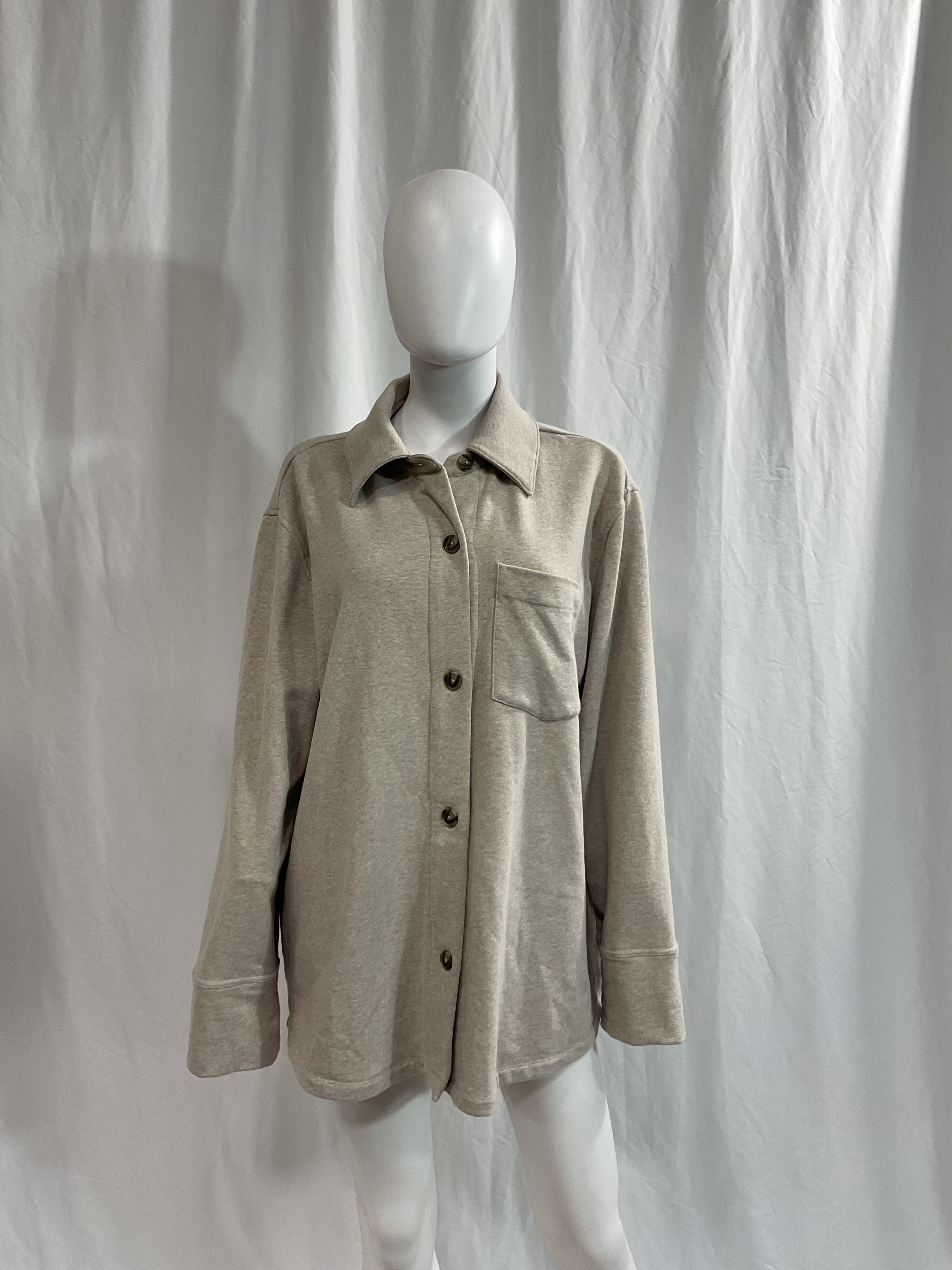 Oversize Cotton Blend Knit Shirt Jacket - Image 3