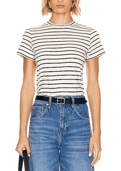 Mariela Crewneck Tee In Navy & Ivory Stripe - Image 1