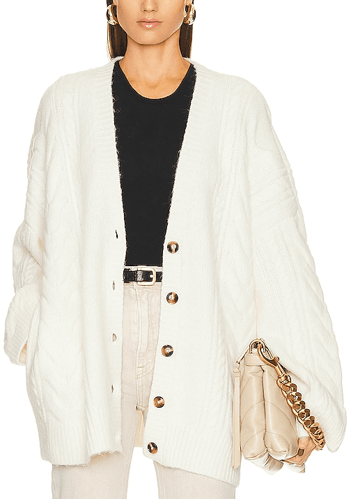 Serena Cable Cardigan In White - Image 1