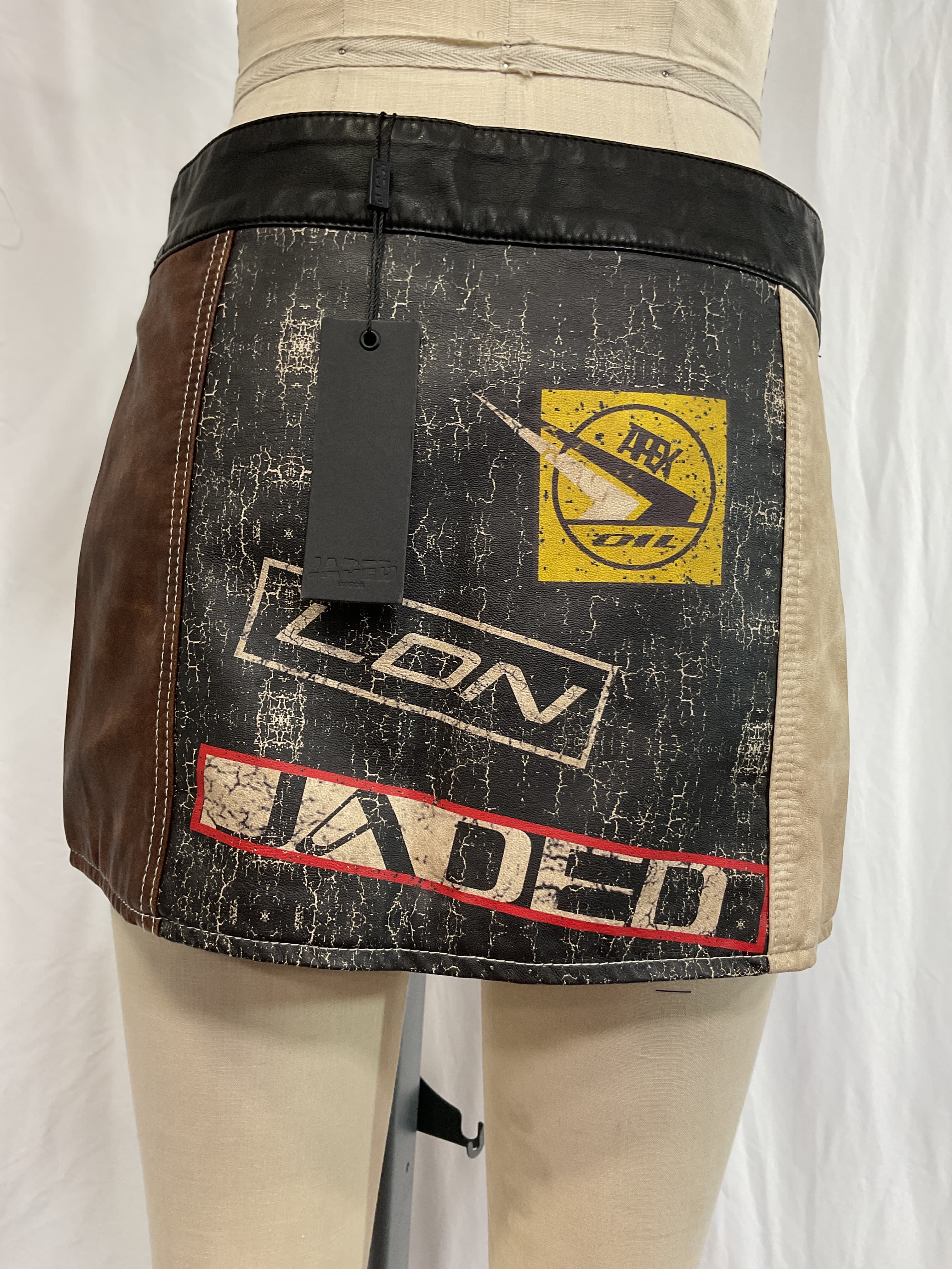 Daytona Faux Leather Mini Skirt In Brown & Blue - Image 2