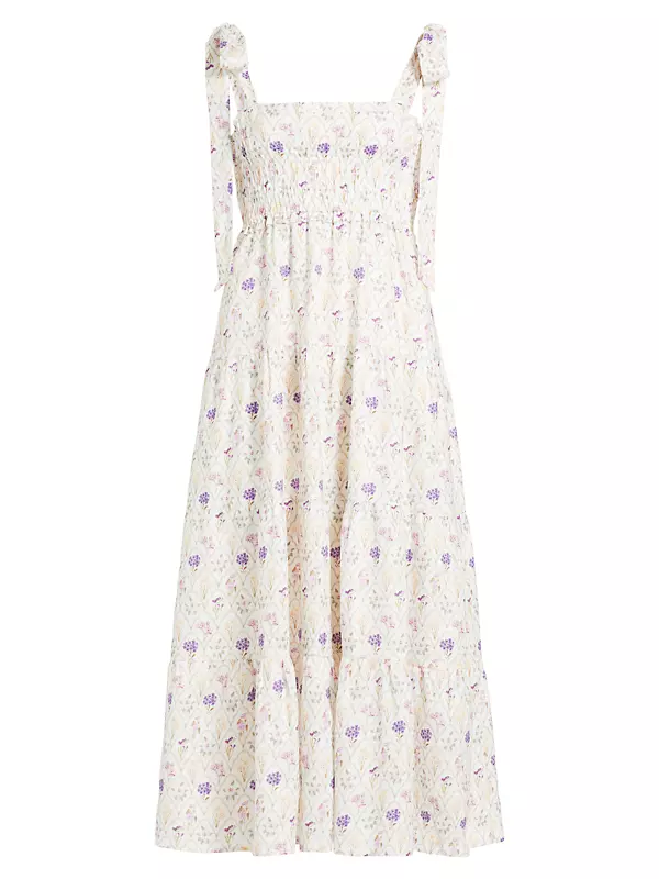 Fleur Smocked Linen-Cotton Midi-Dress - Image 1