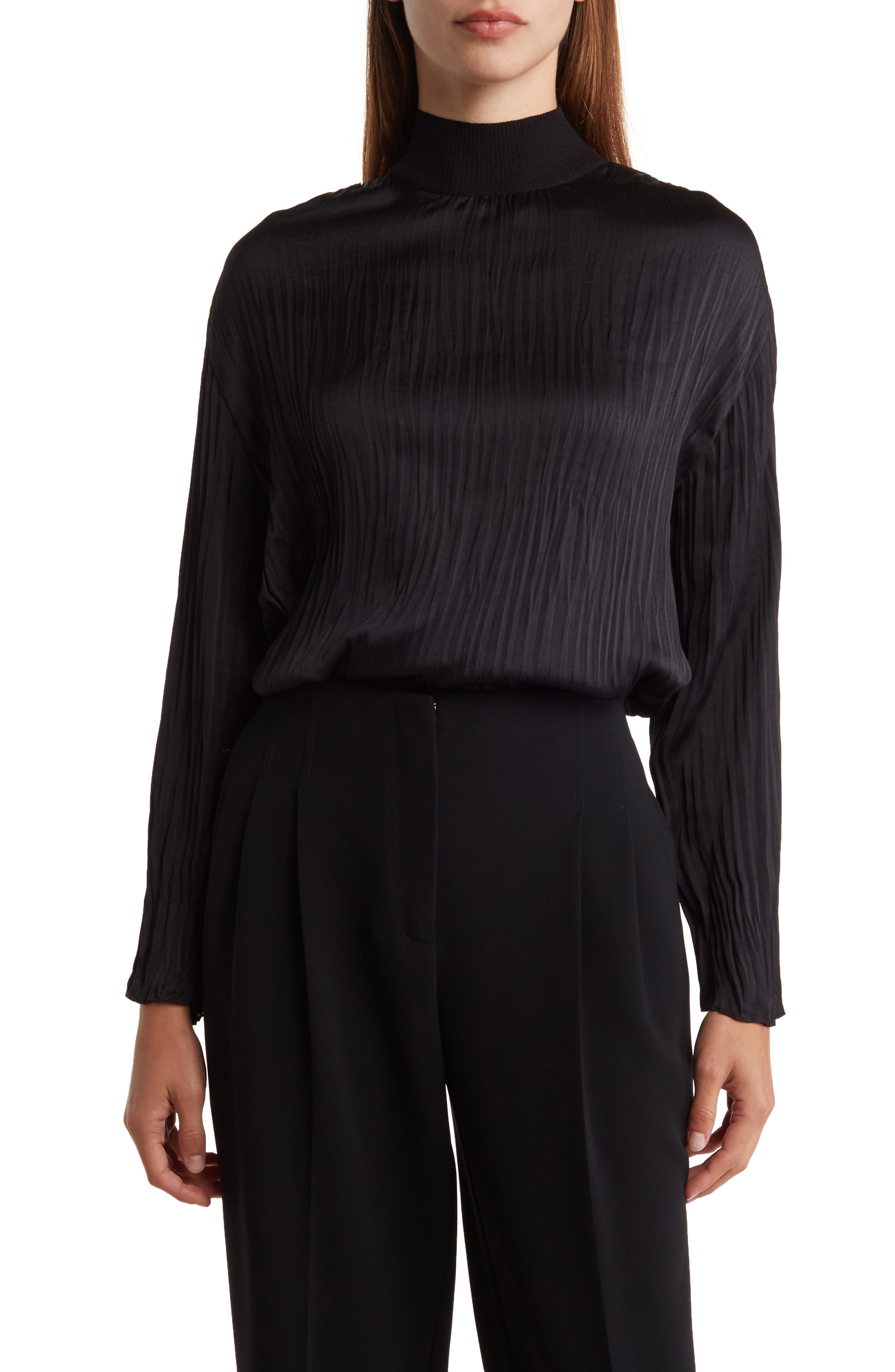 Crushed Satin Mock Neck Top - Image 1