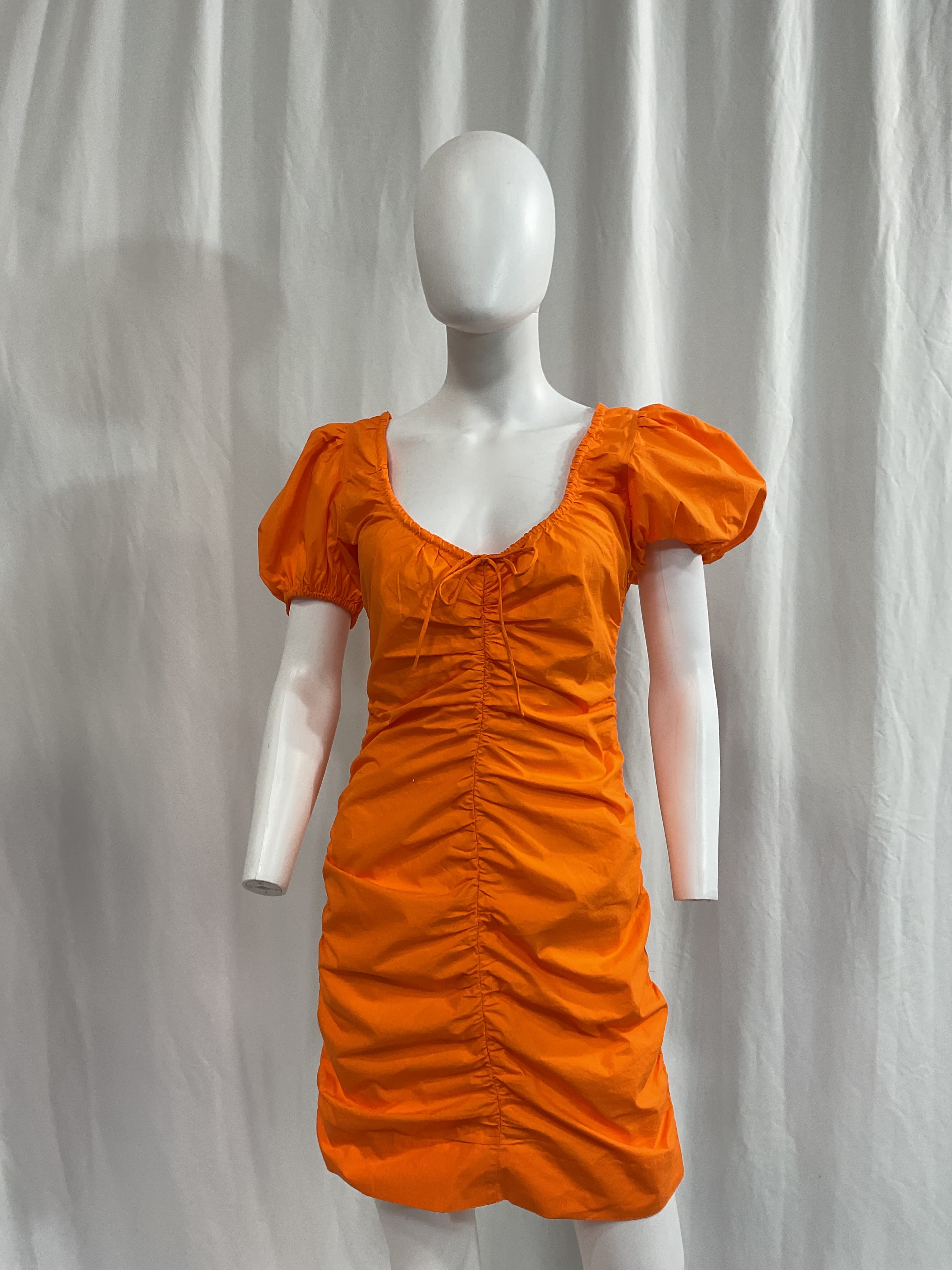Bow-Detailed Ruched Cotton-Poplin Mini Dress - Image 4