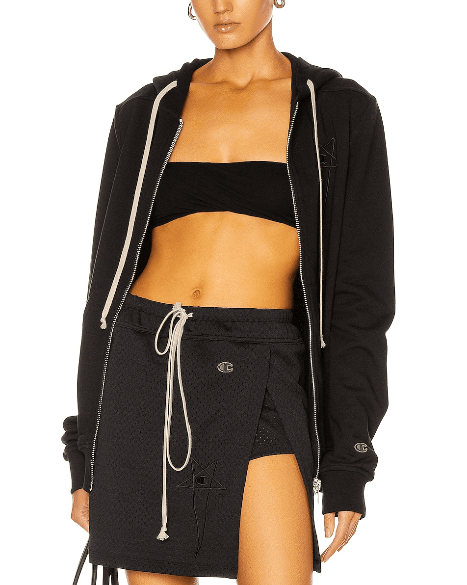 Rick Owens X Champion Jasons Hoodie In Black - Image 1