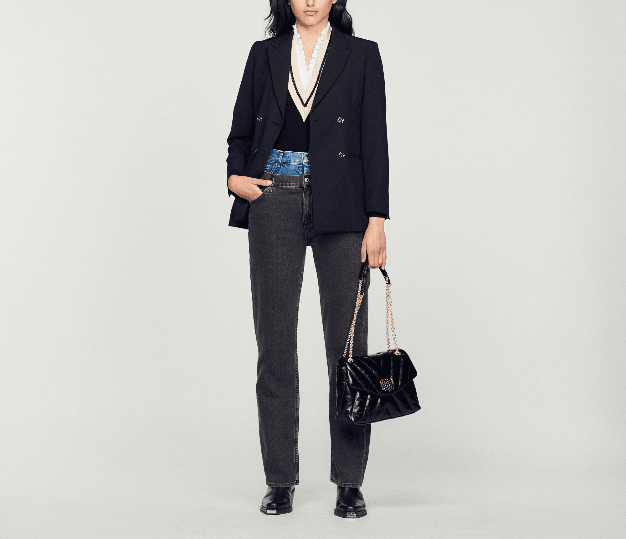 Two-Tone Double-Waisted Jeans - Image 1