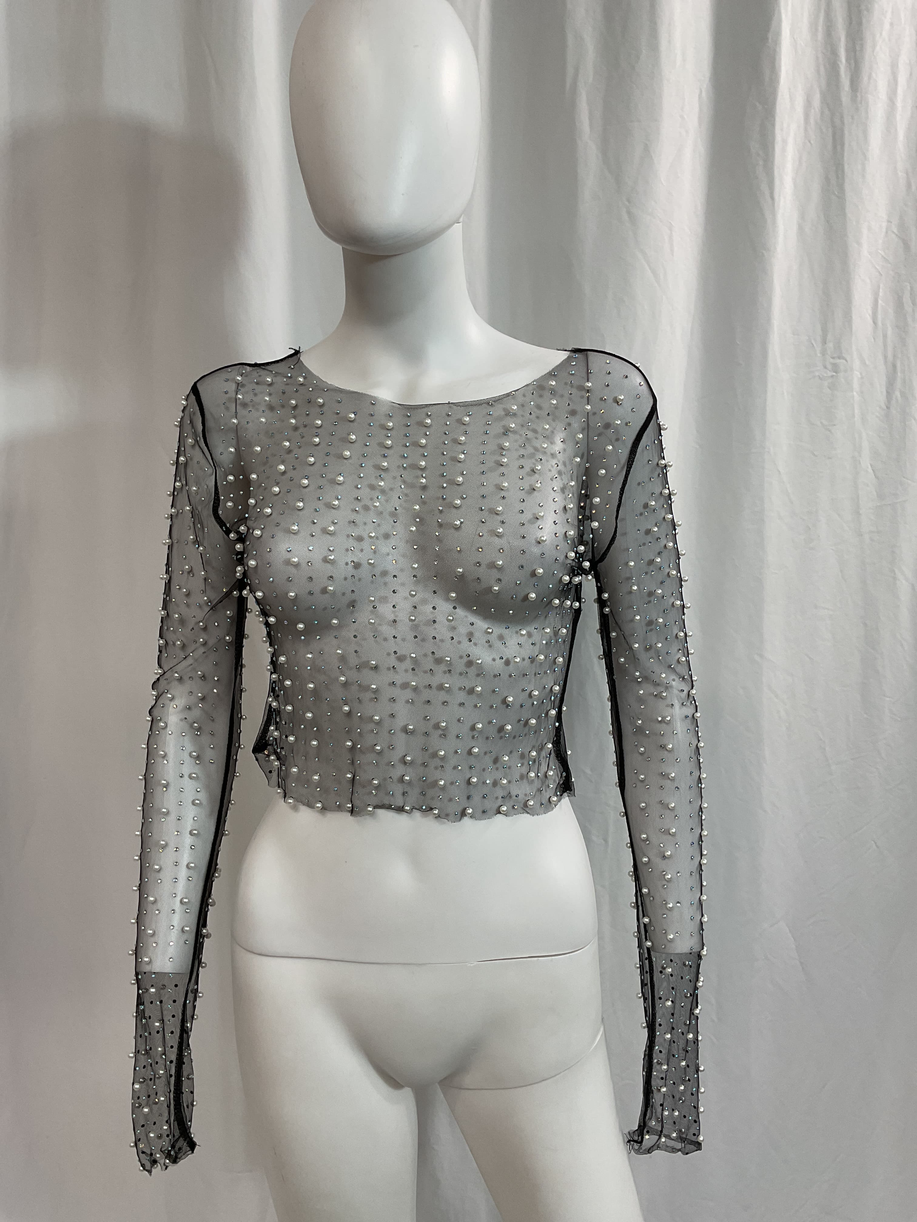 Look And Glisten Pearl Mesh Top - Image 3