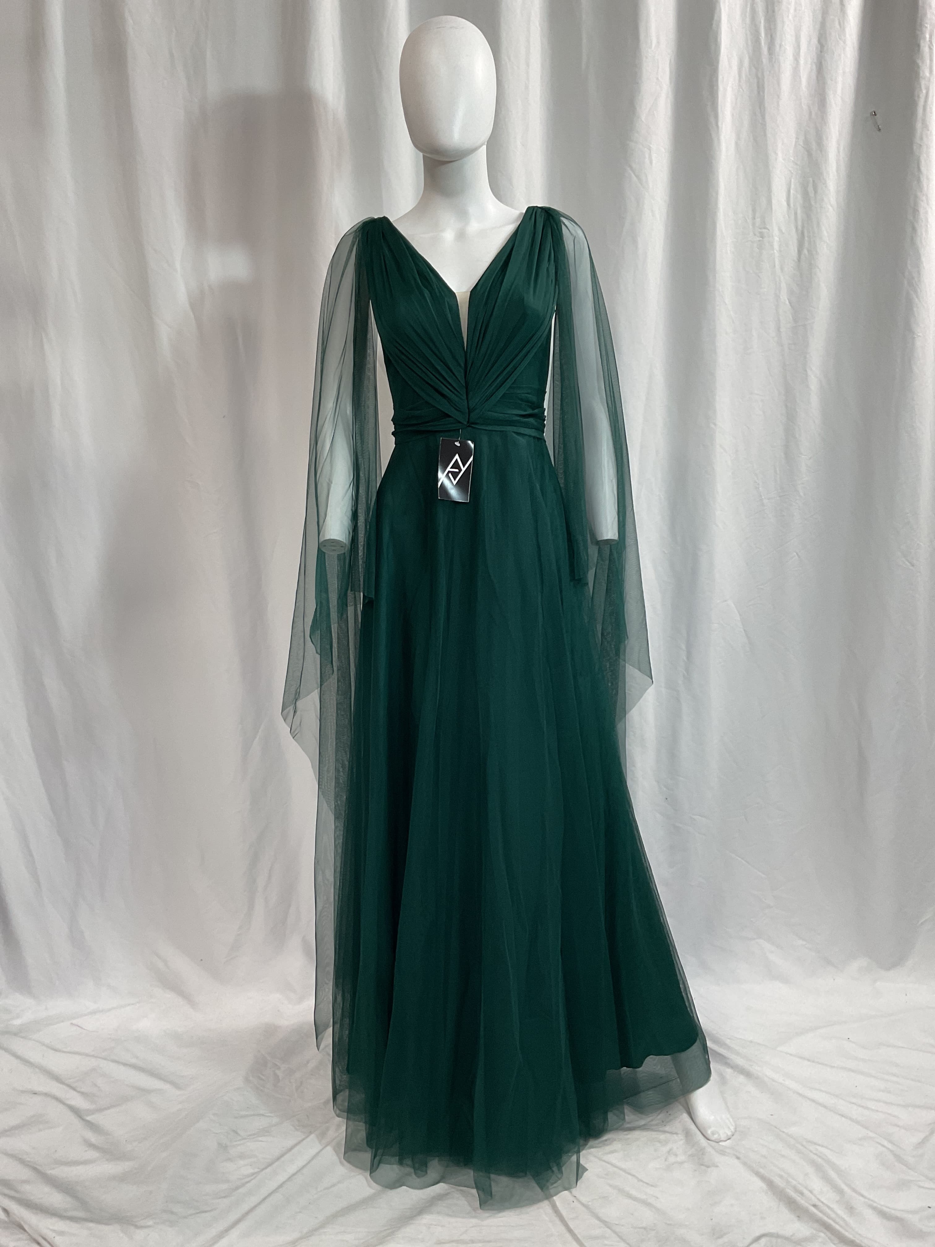 Terracotta Tulle Evening Gown Emerald Green - Image 3