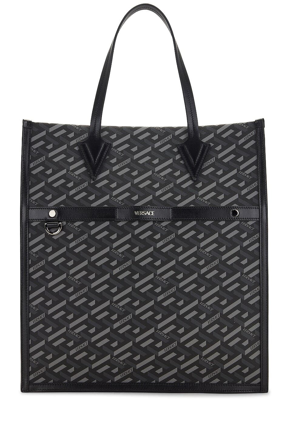 Coated Canvas La Greca Bag In Nero & Grigio Rutenio - Image 1