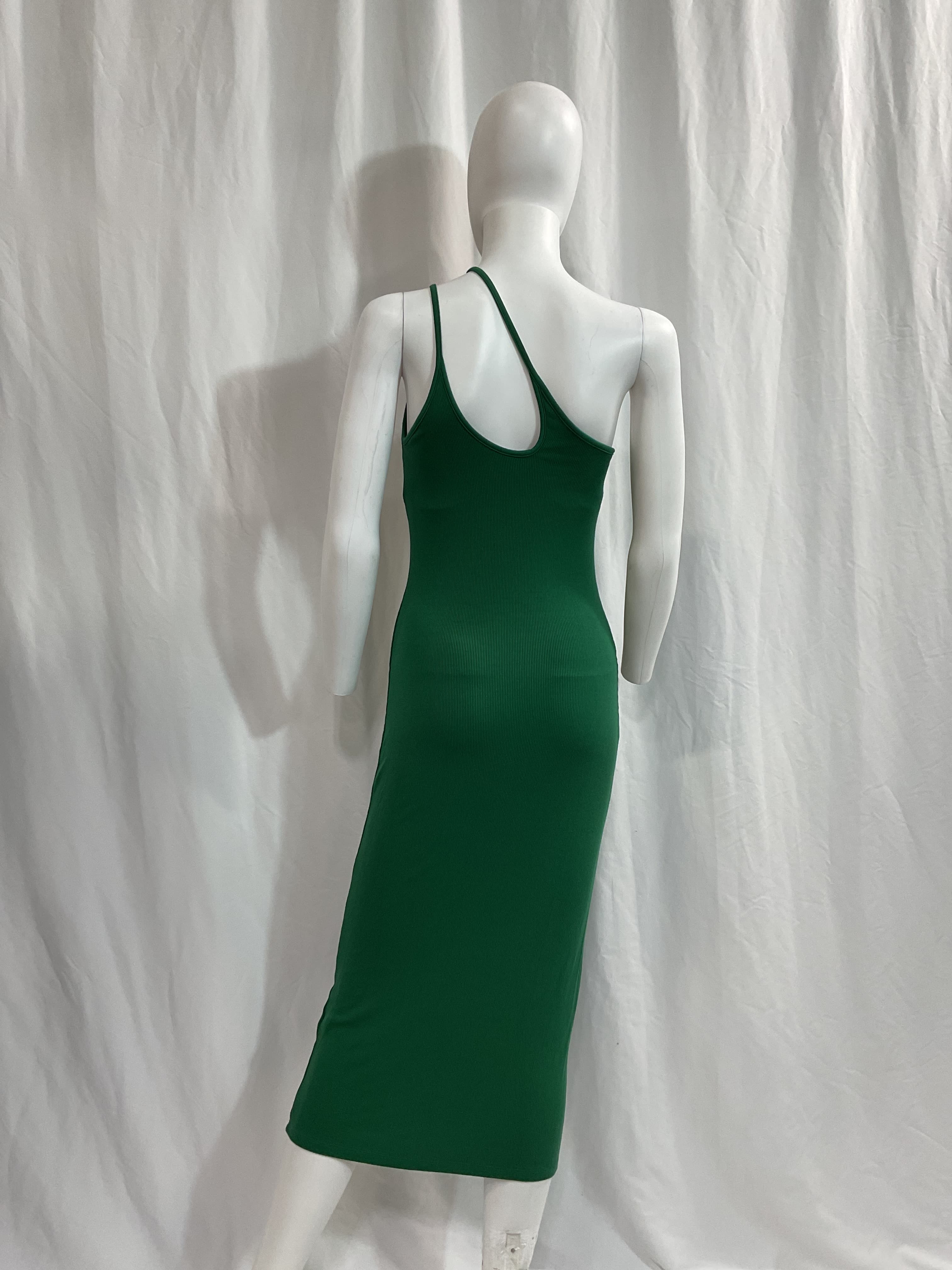 Enza Costa For Fwrd Stretch Silk Knit Asymmetrical Strappy Dress In Fern - Image 3