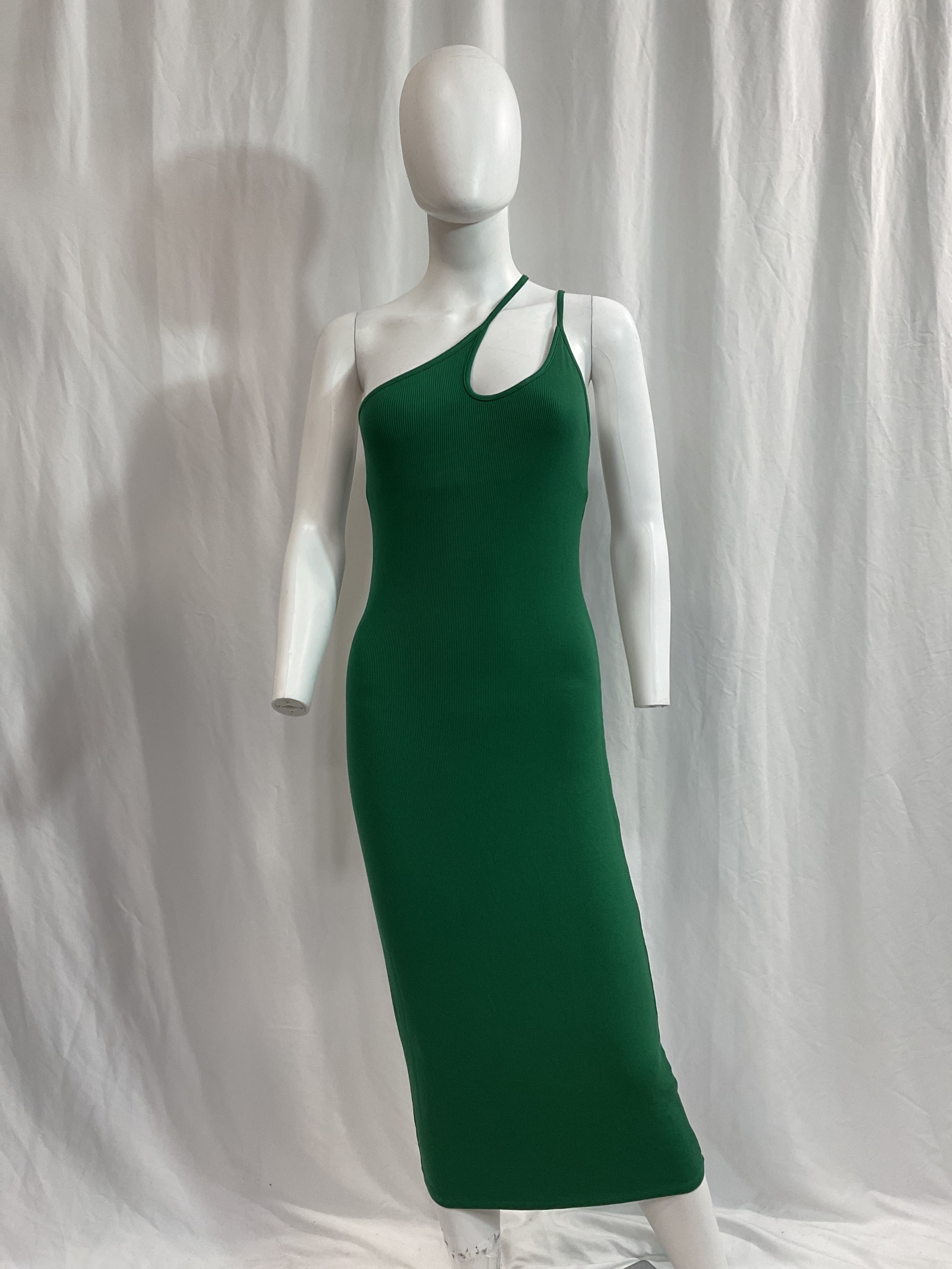 Enza Costa For Fwrd Stretch Silk Knit Asymmetrical Strappy Dress In Fern - Image 4