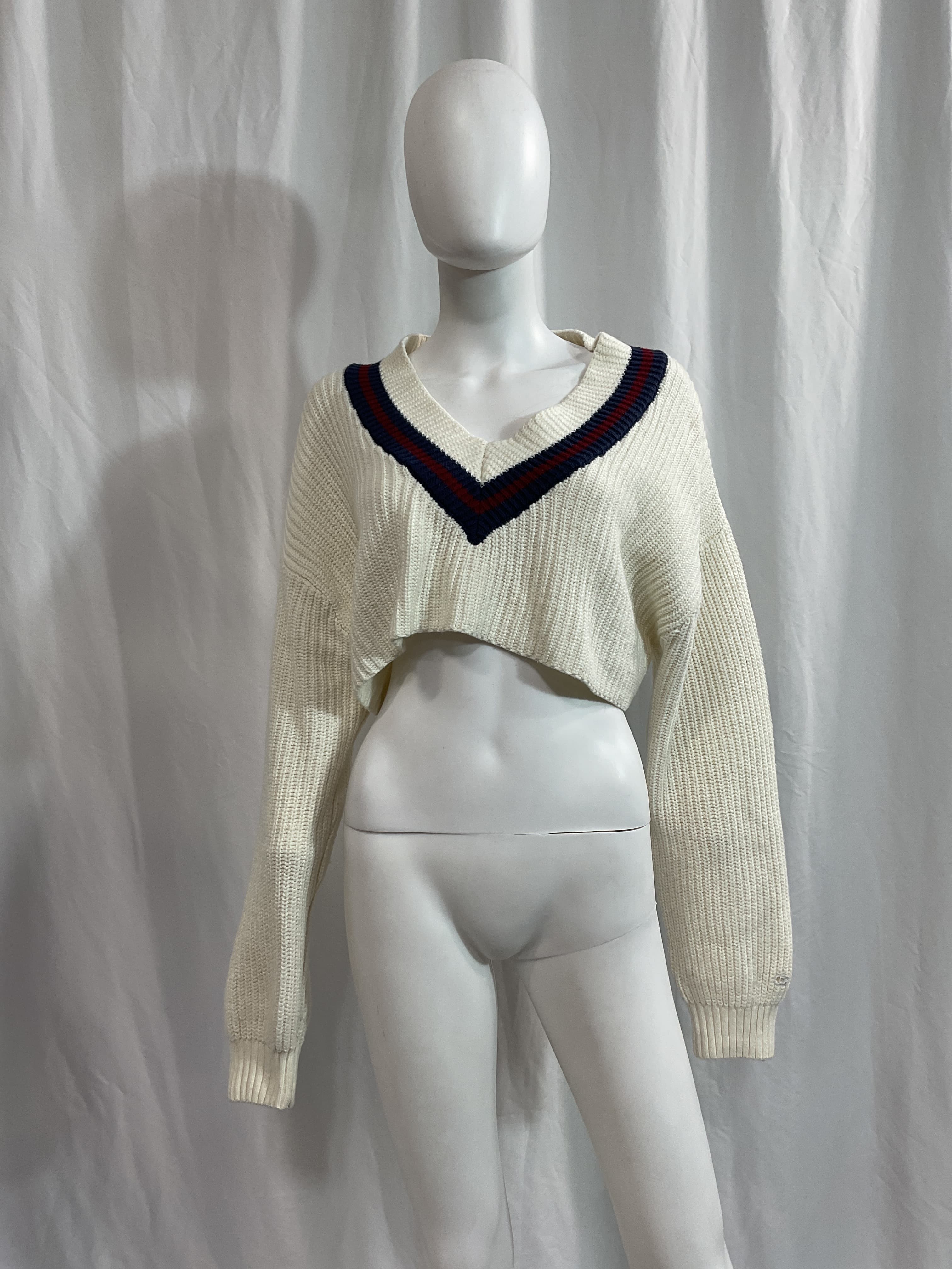 Champion X Danielle Guizio Crop Rib Knit Pullover Sweater In Chalk White - Image 2