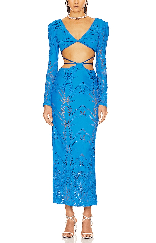 Stretch Lace Maxi Dress In Cobalt - Image 1