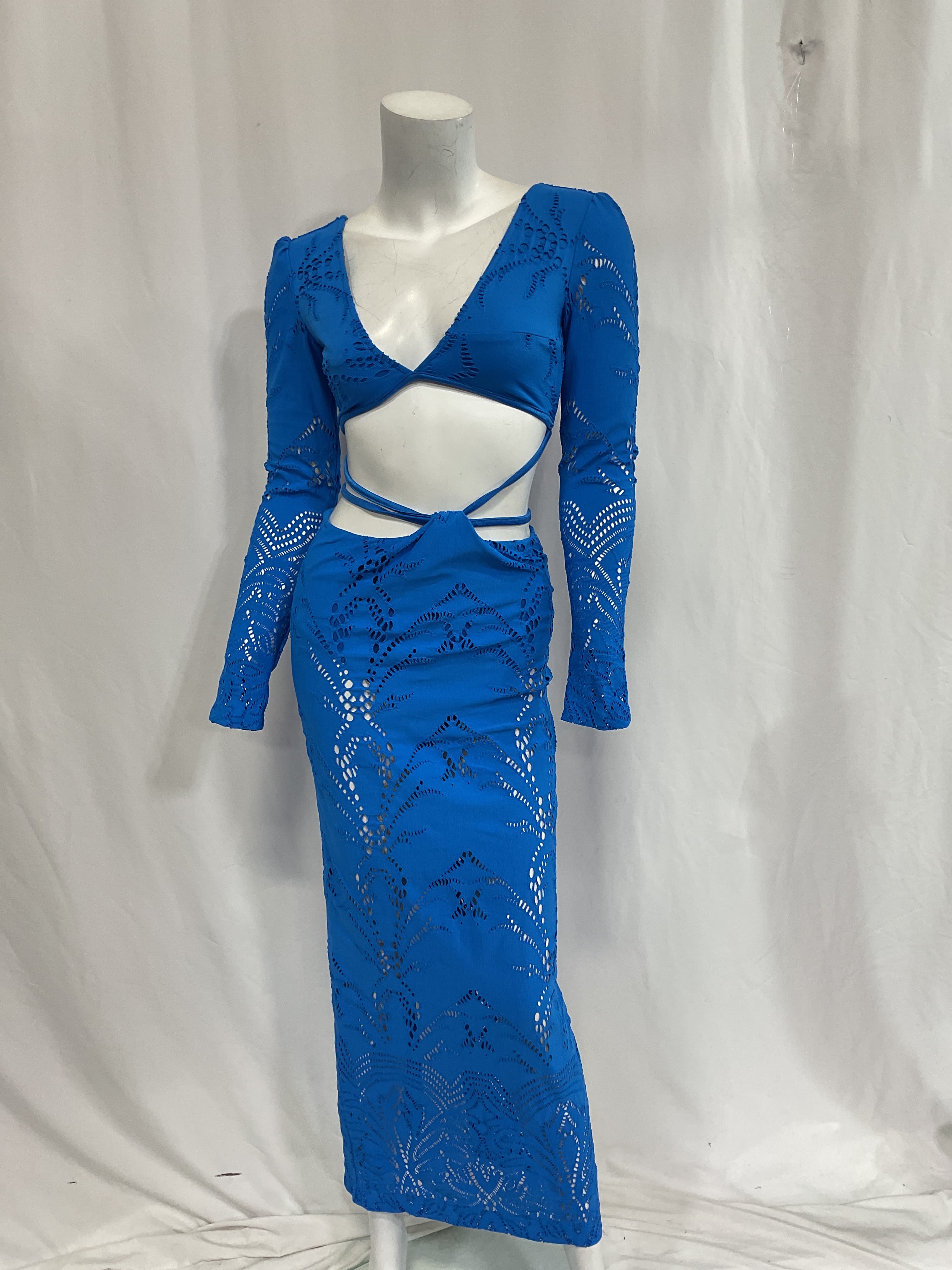 Stretch Lace Maxi Dress In Cobalt - Image 2