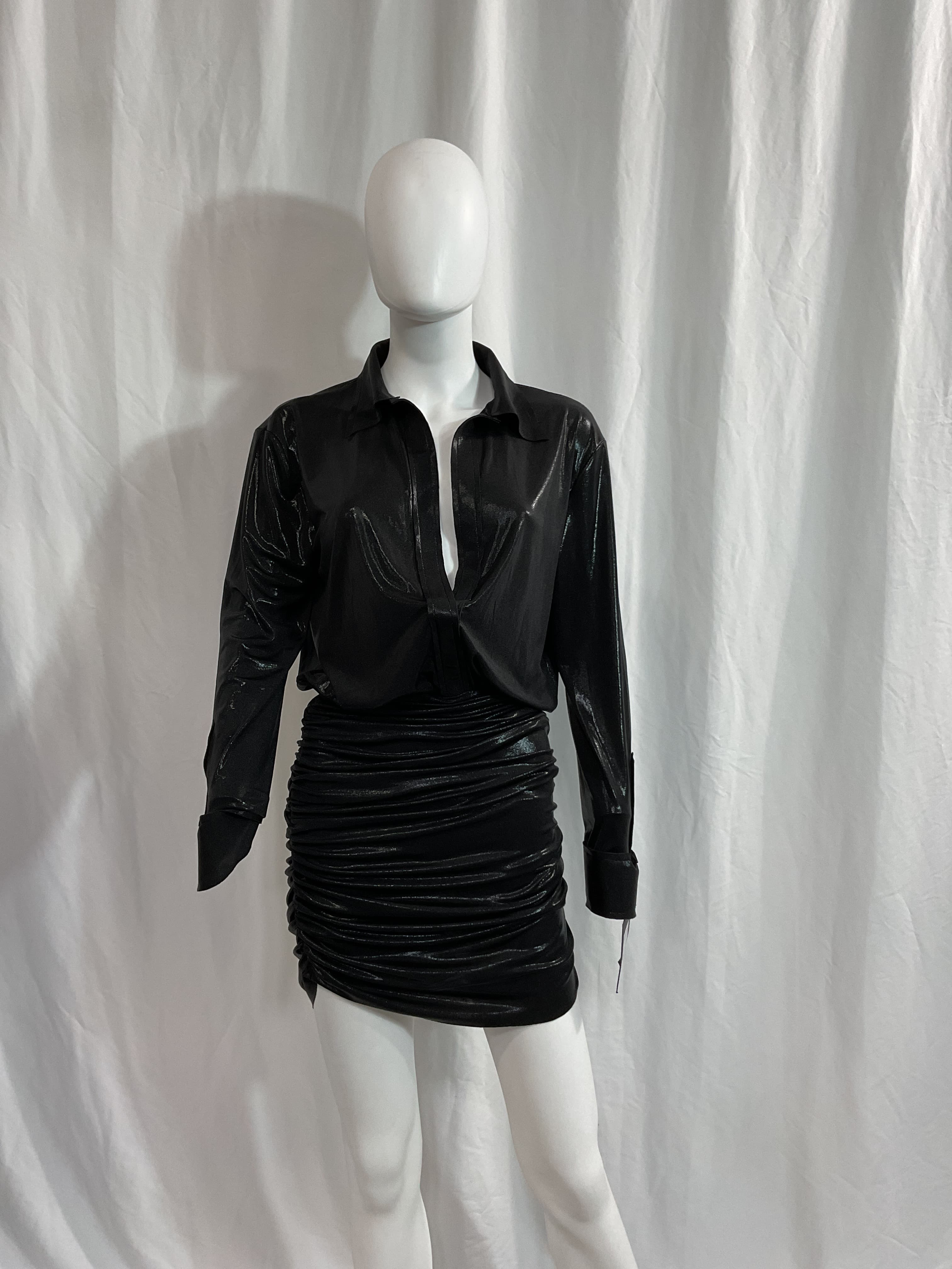 Boyfriend Shirred Shirt Dress In Black - Image 3