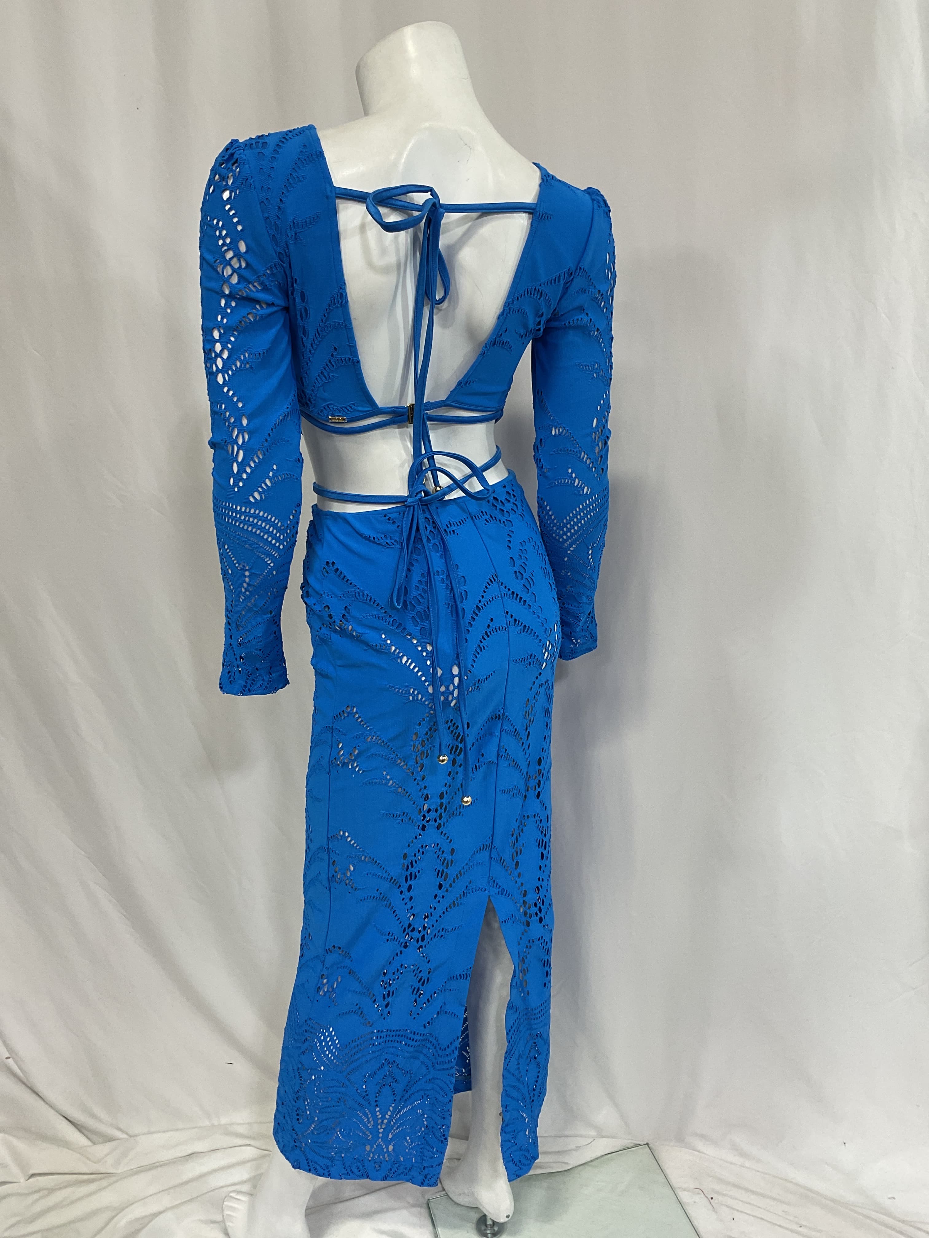 Stretch Lace Maxi Dress In Cobalt - Image 3