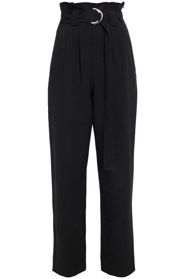 Belted Pleated Crepe Straight-Leg Pants - Image 1