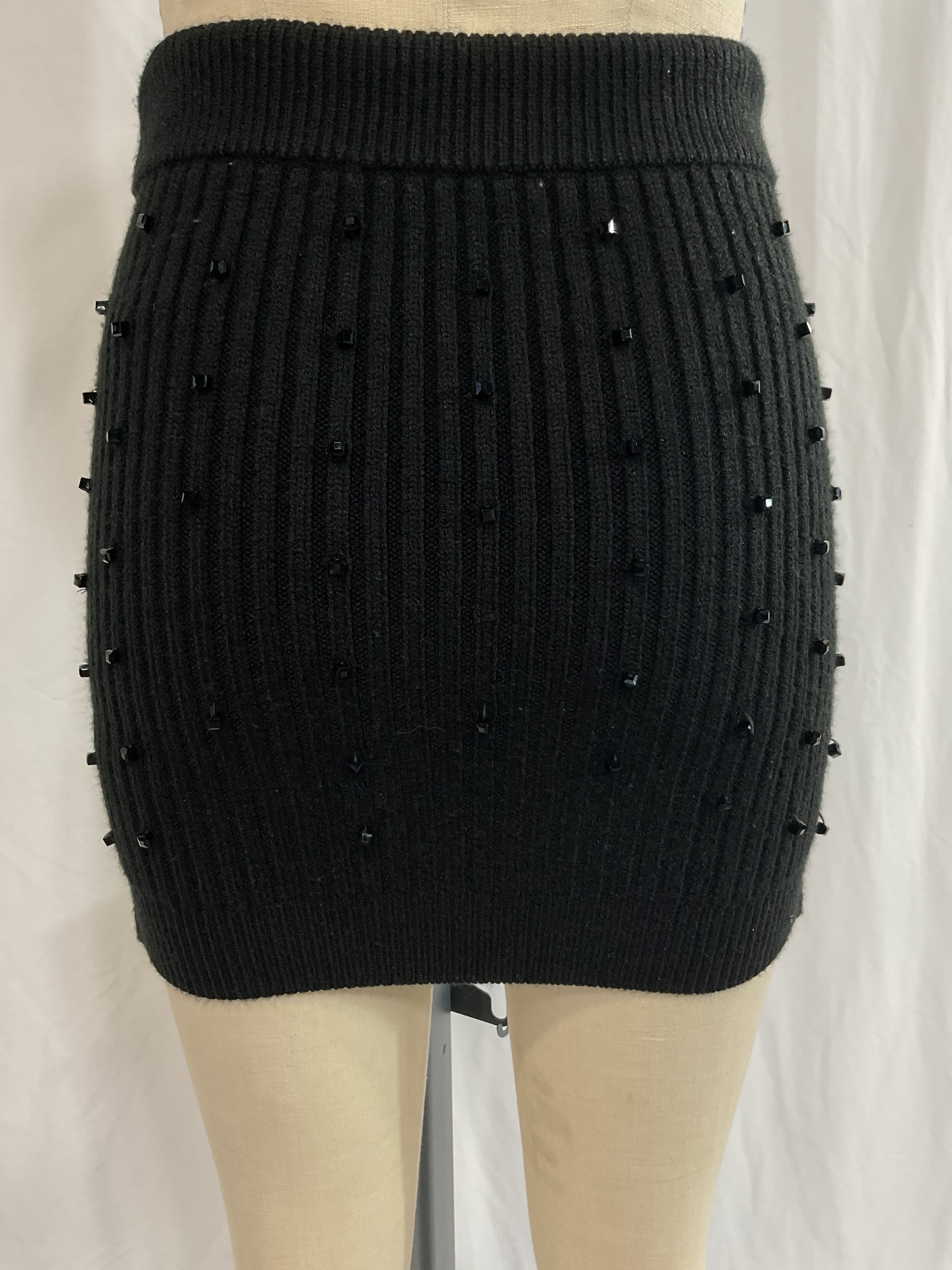 Asymmetric Embellished Ribbed-Knit Mini Skirt - Image 2