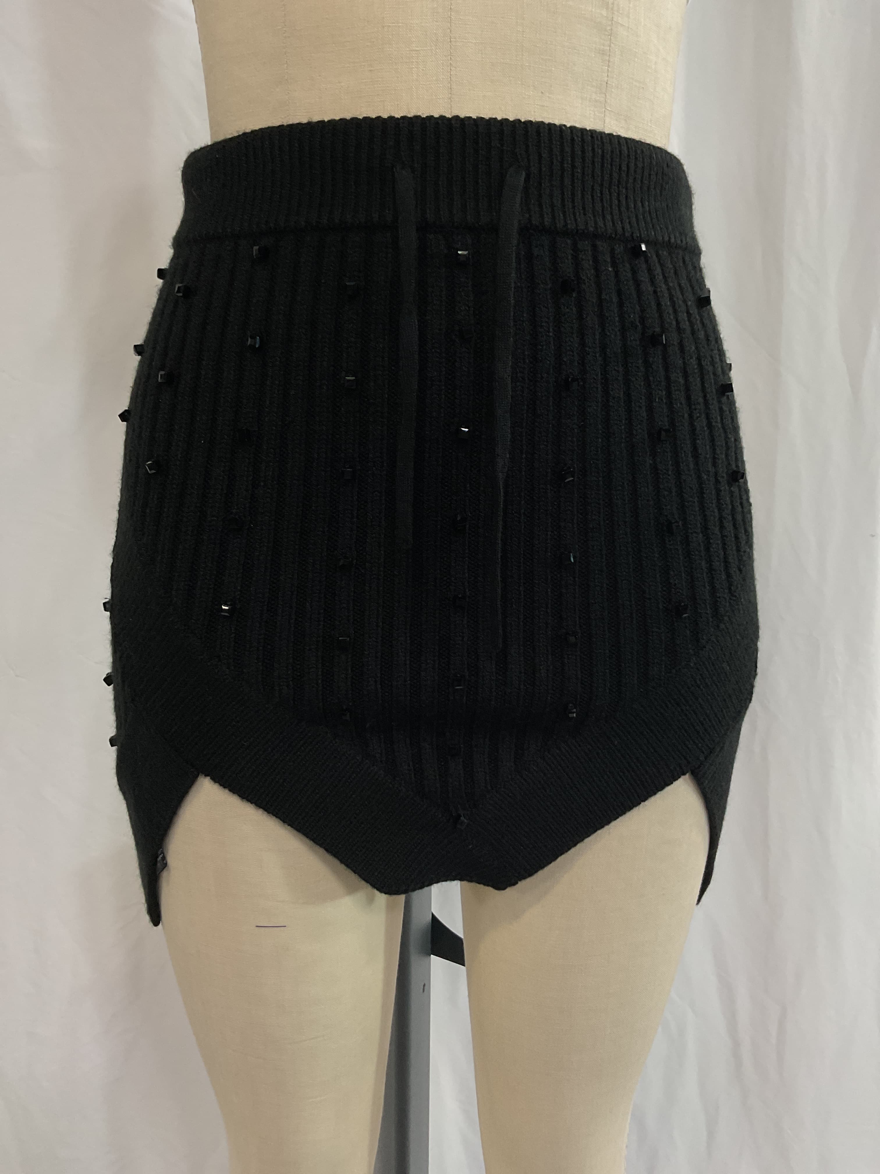 Asymmetric Embellished Ribbed-Knit Mini Skirt - Image 3