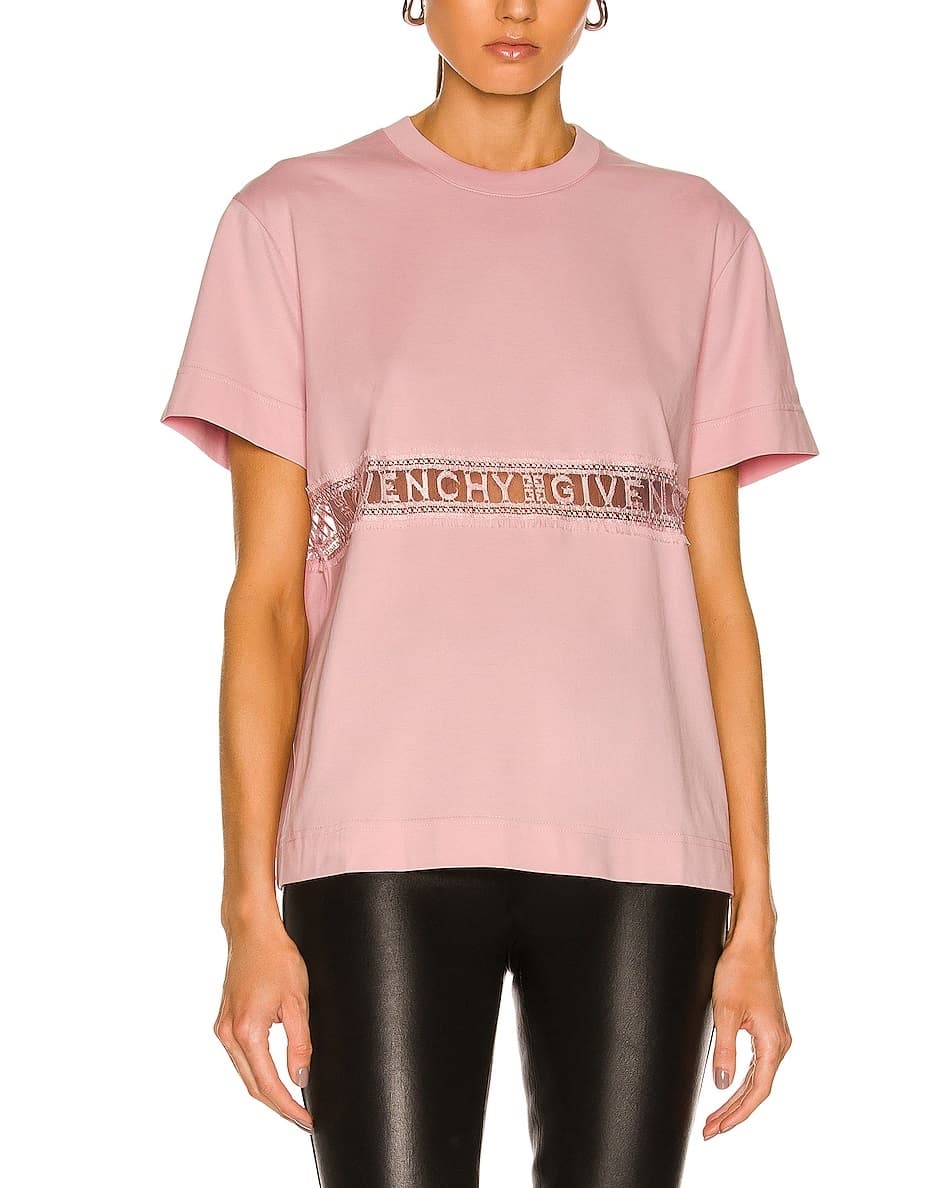Lace Insert T-Shirt In Nude Pink - Image 1