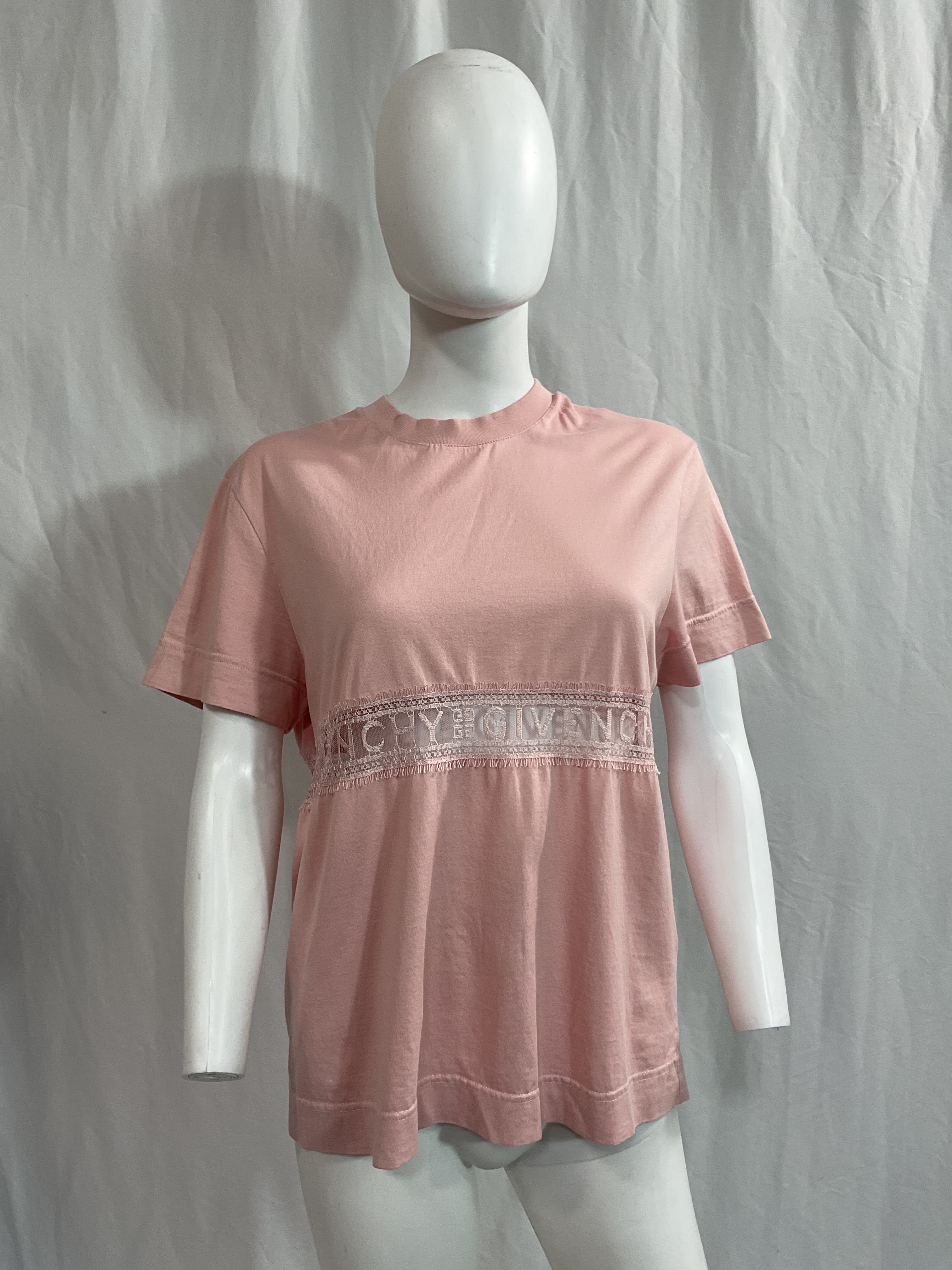 Lace Insert T-Shirt In Nude Pink - Image 2