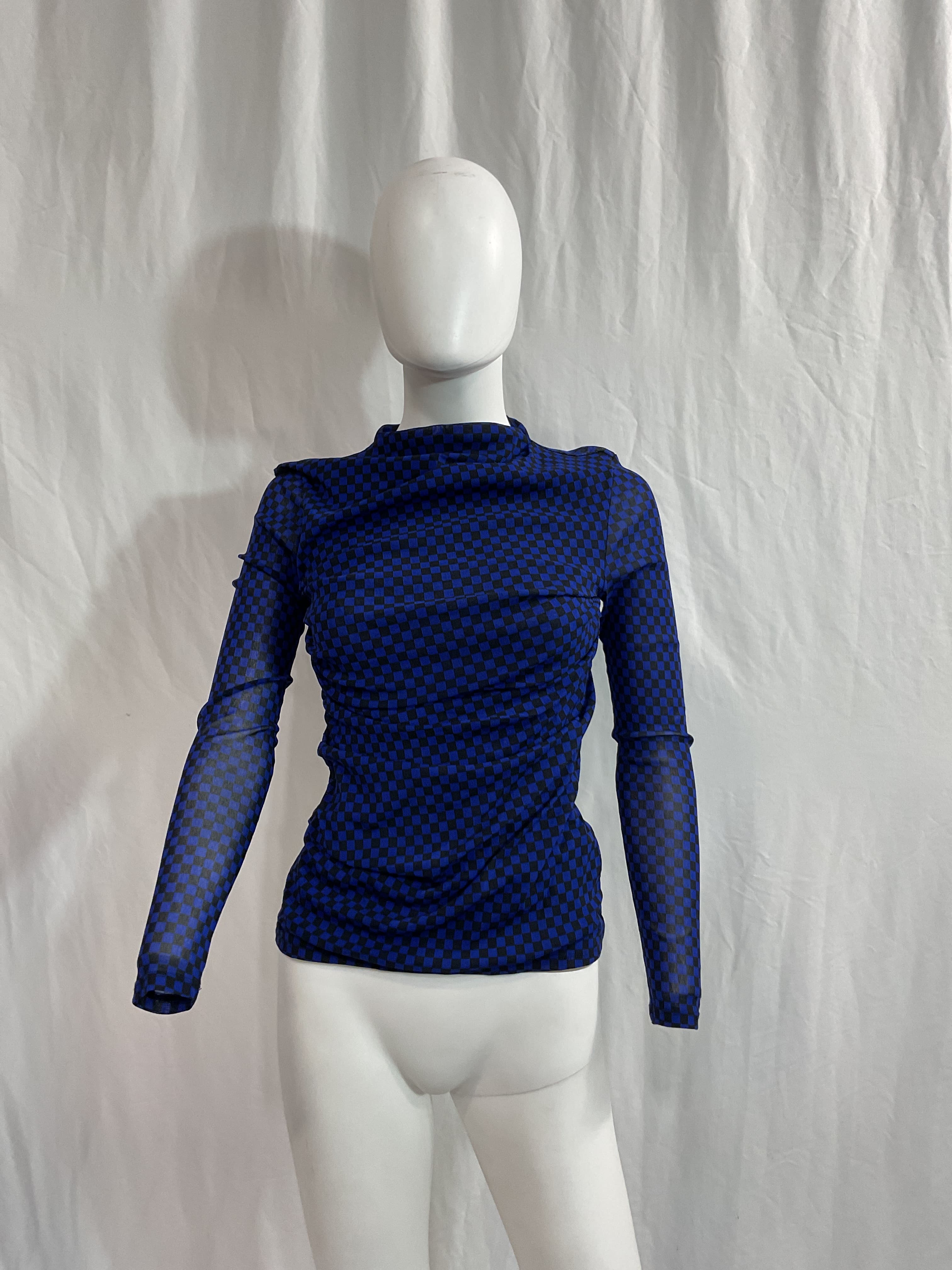 Mech Twist Top In Black & Baltic Checker - Image 2