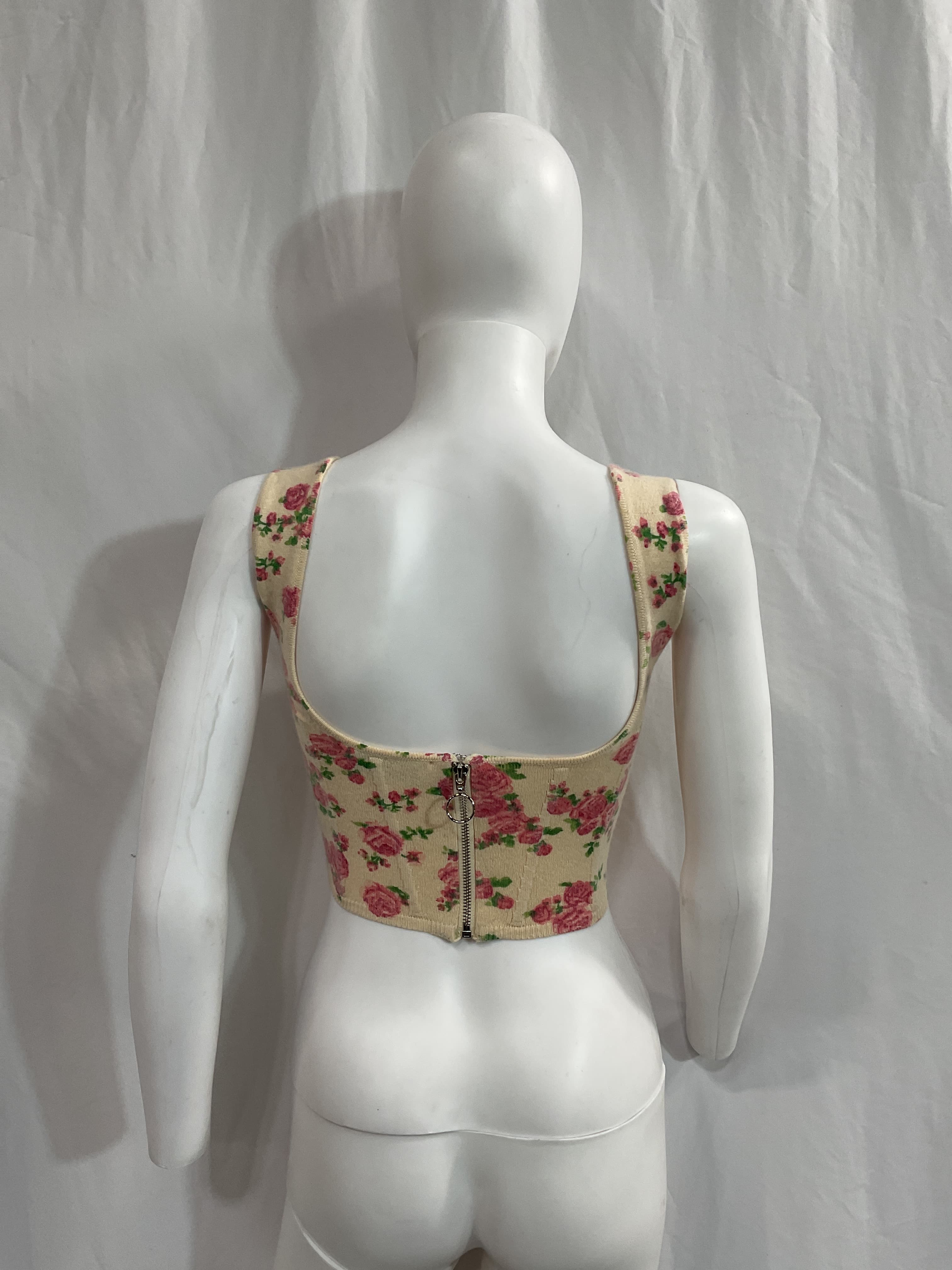 Knitted Corset Top In Cream Floral - Image 2