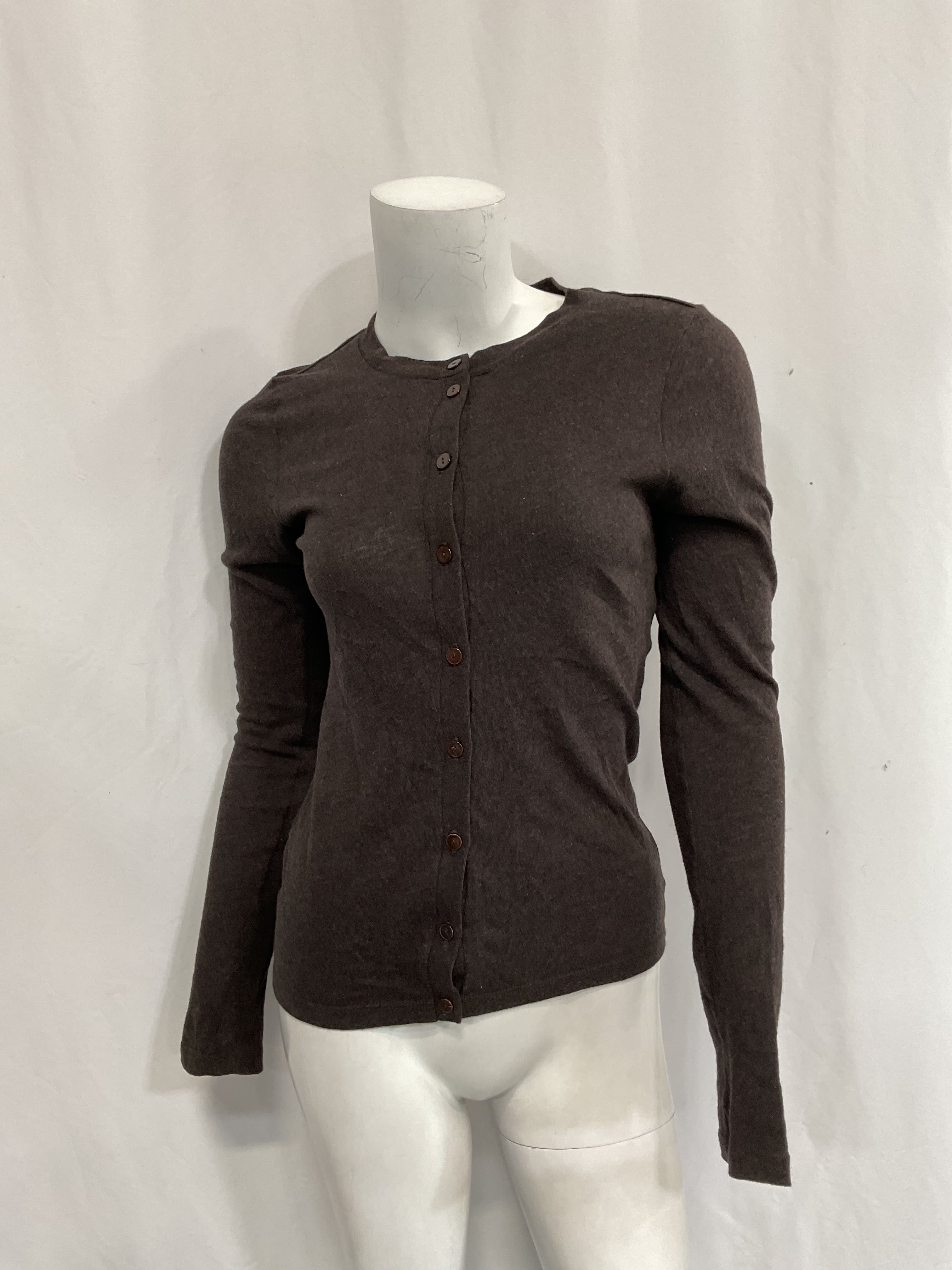 Cashmere Long Sleeve Cardigan In Dark Brown - Image 2