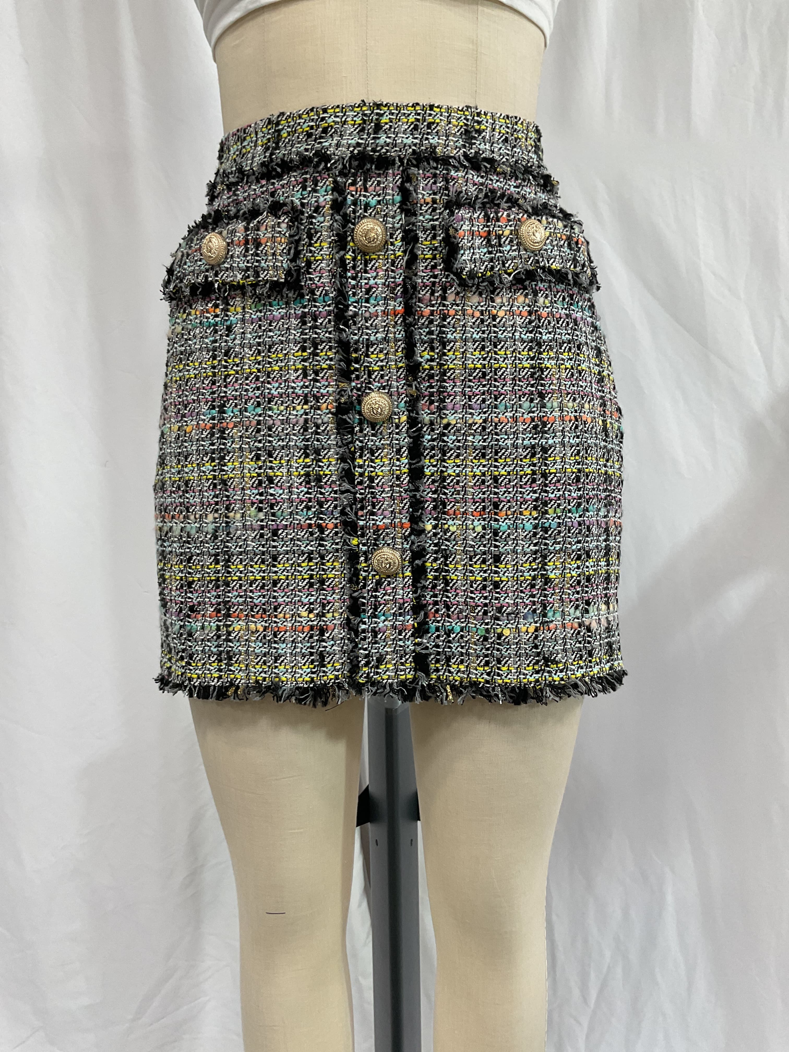 Sandra Tweed Skirt In Black Rainbow - Image 2
