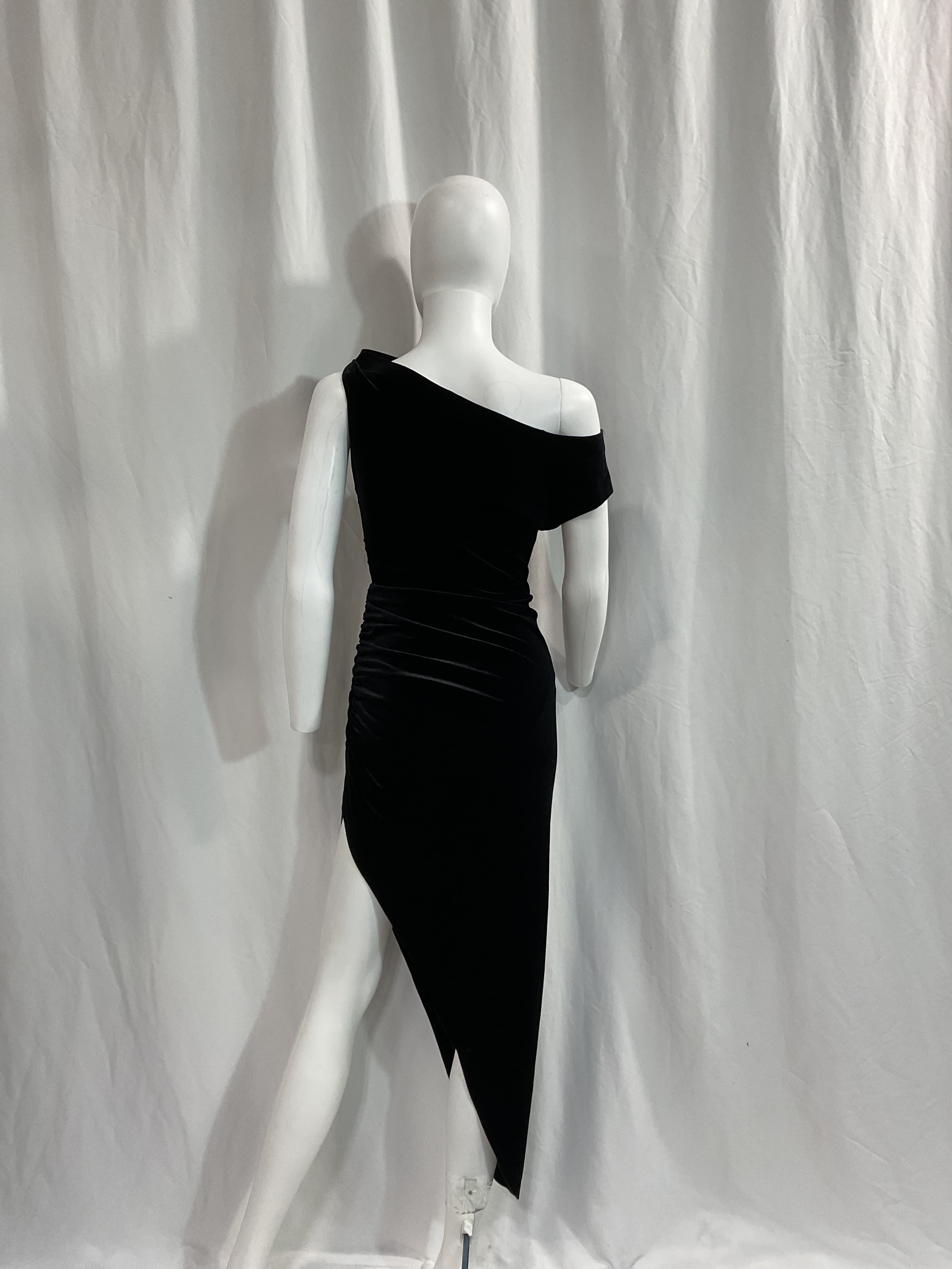 Drop Shoulder Side Drape Gown In Black - Image 2