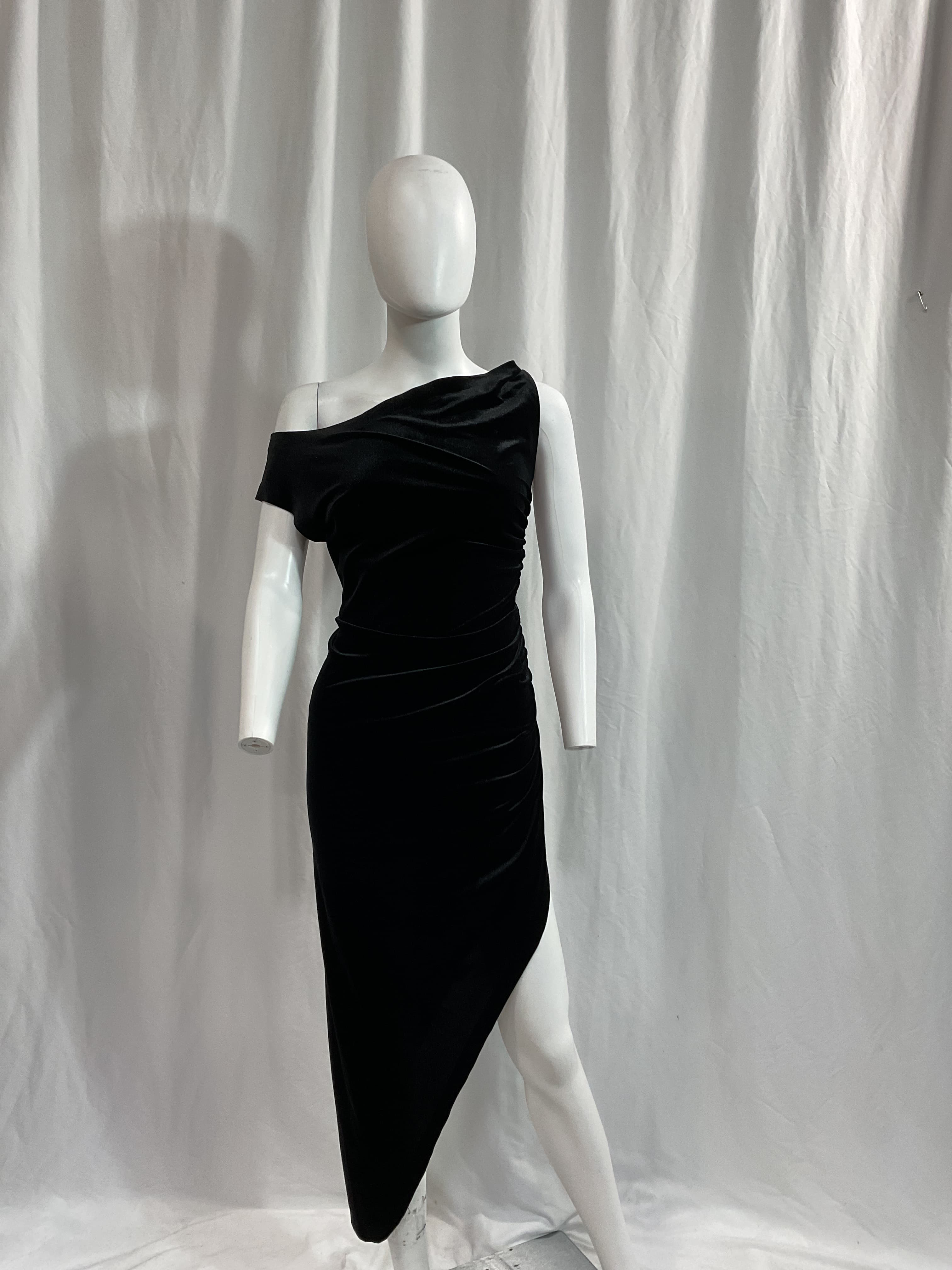 Drop Shoulder Side Drape Gown In Black - Image 3
